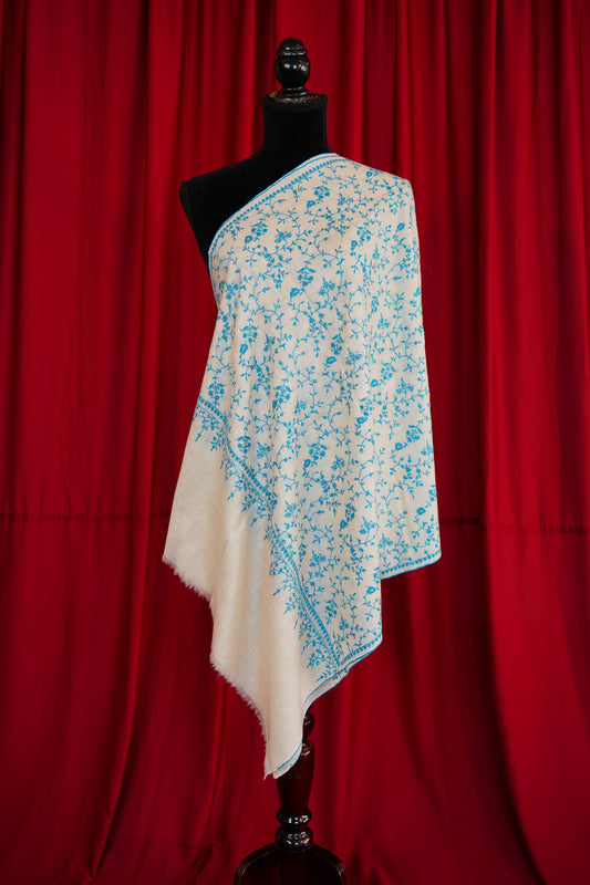 pure white GI jaali embroidery pashmina stole 0238