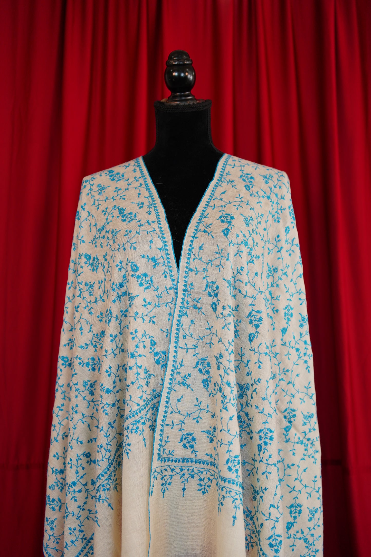 pure white GI jaali embroidery pashmina stole 0238