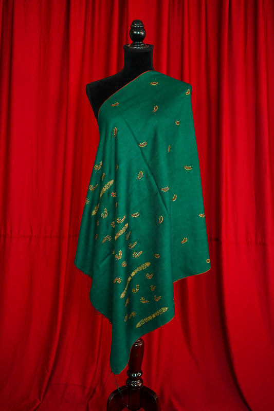 green GI butis embroidery pashmina stole 0241