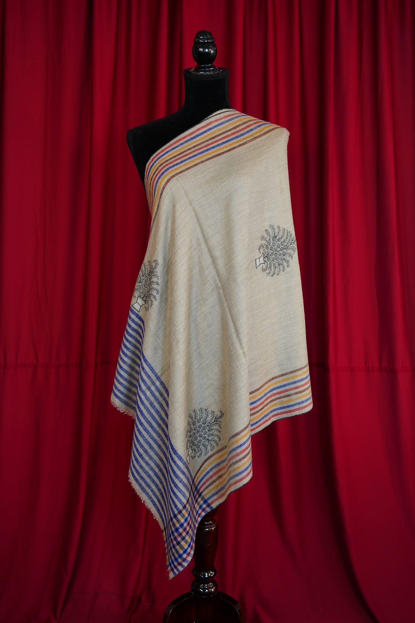 striped GI butis embroidery pashmina stole 0243