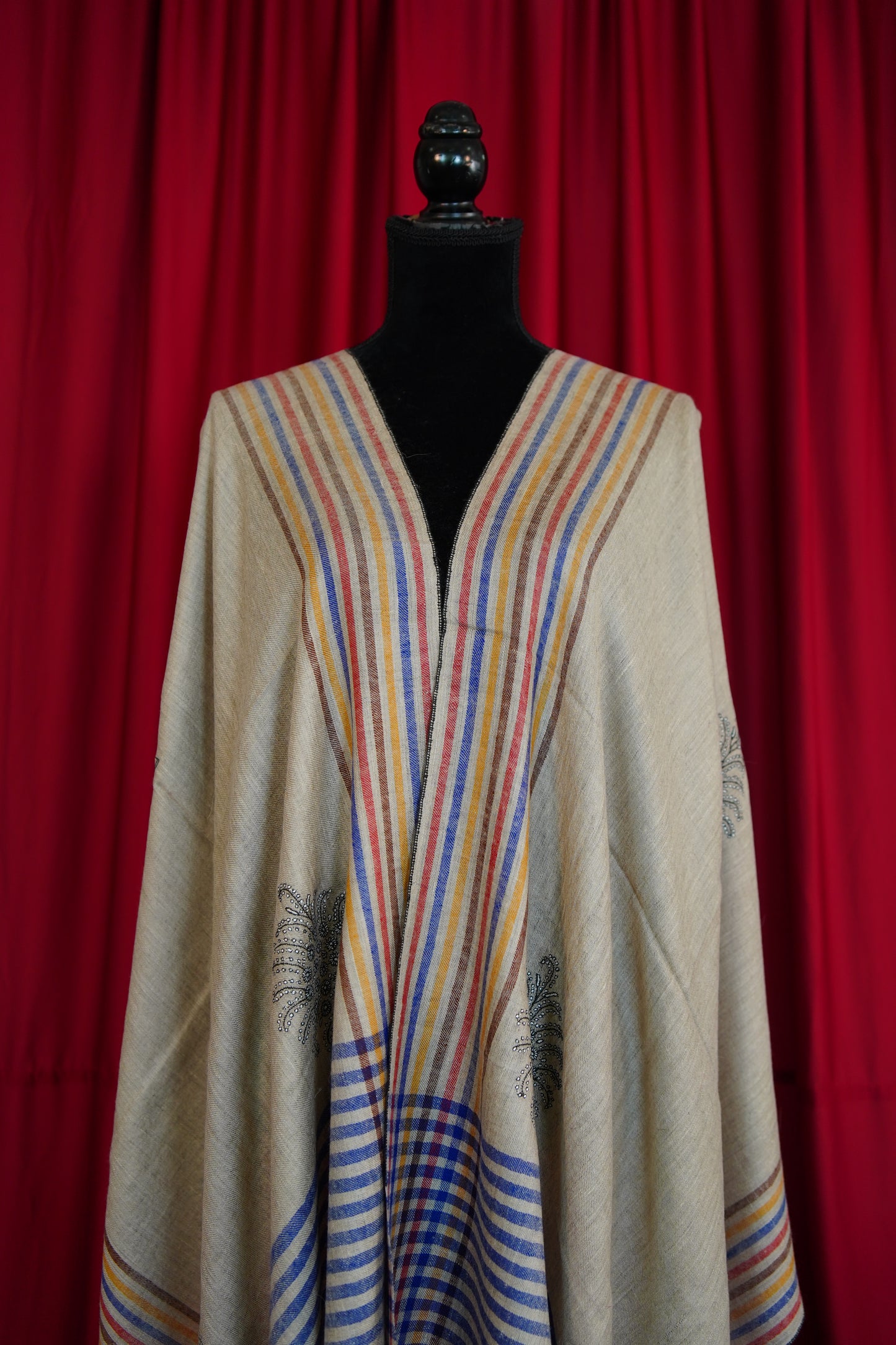 striped GI butis embroidery pashmina stole 0243