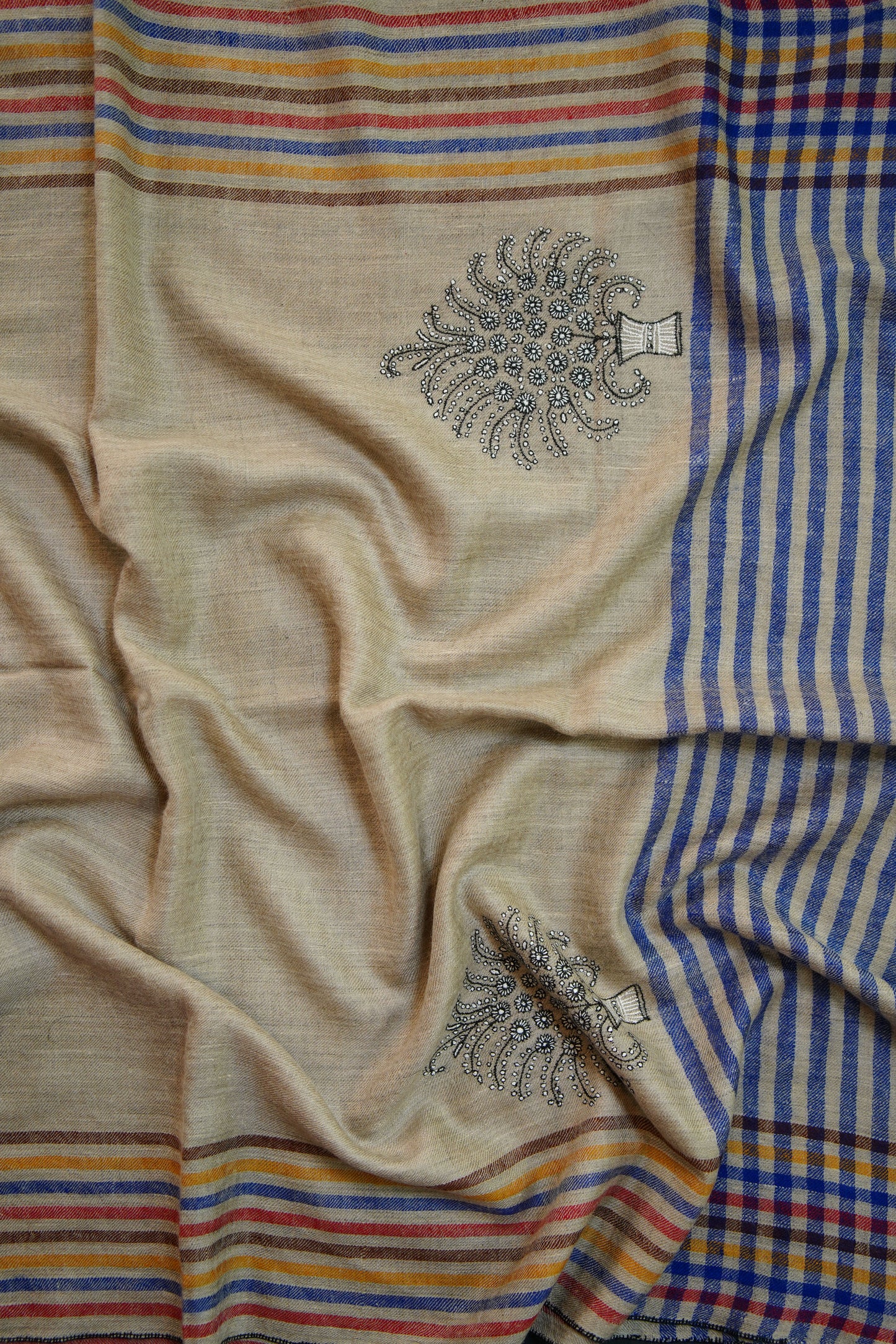 striped GI butis embroidery pashmina stole 0243
