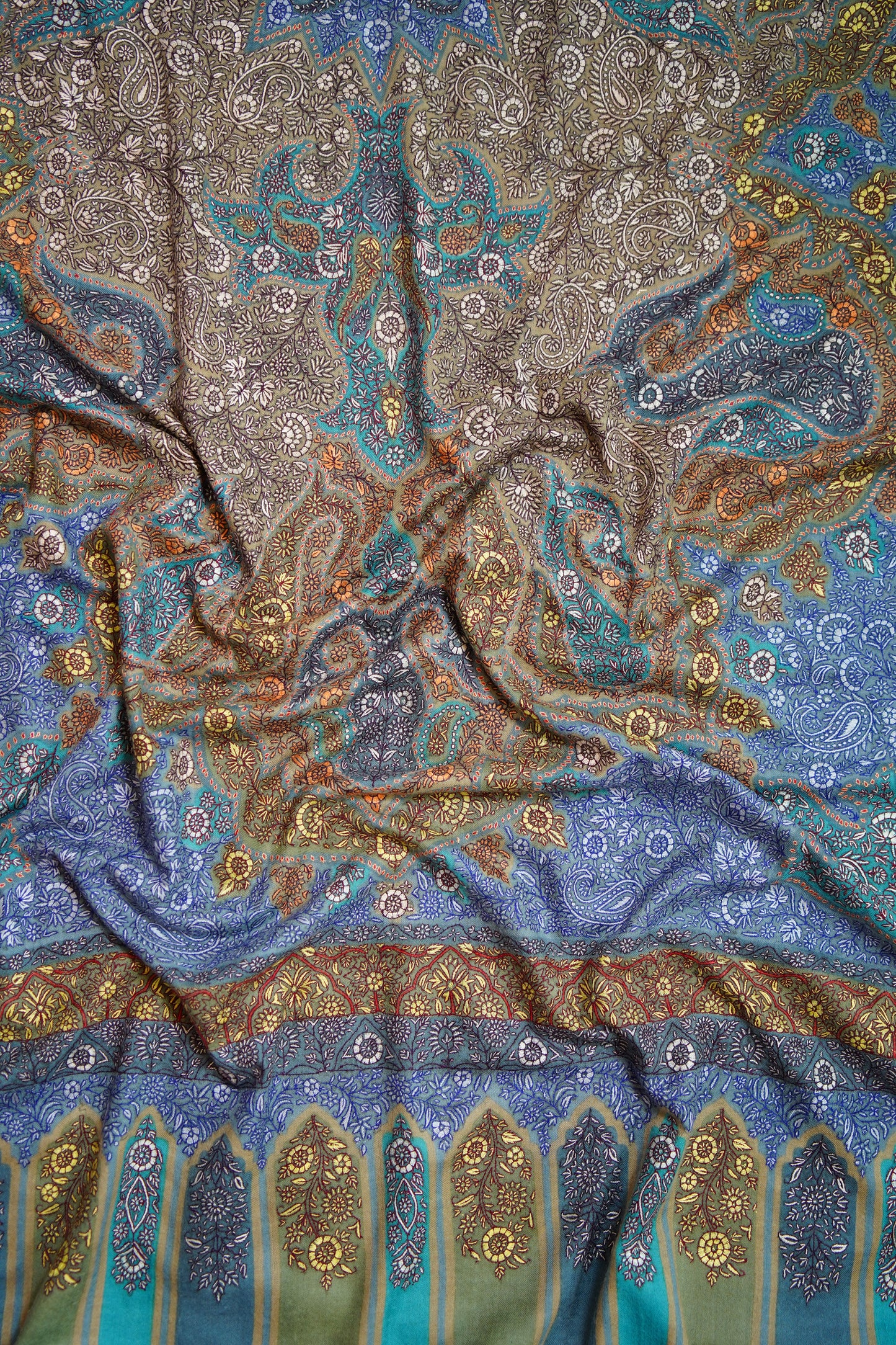 multi-coloured GI jamma embroidery pashmina shawl 0244