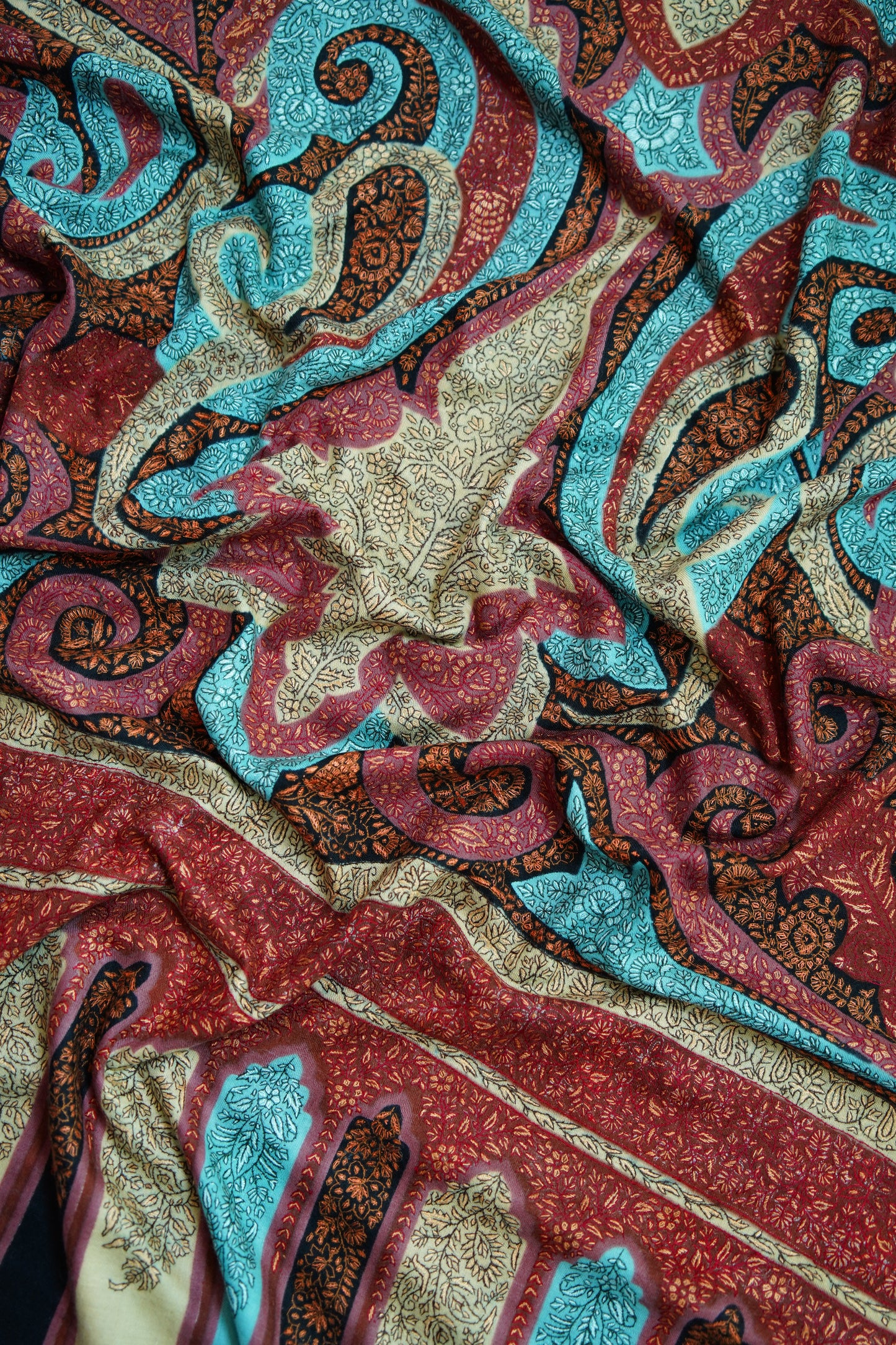 multi-coloured GI jamma embroidery pashmina shawl 0246