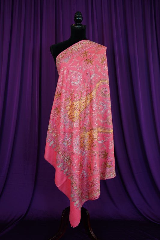 pink GI jamma embroidery pashmina shawl 0247