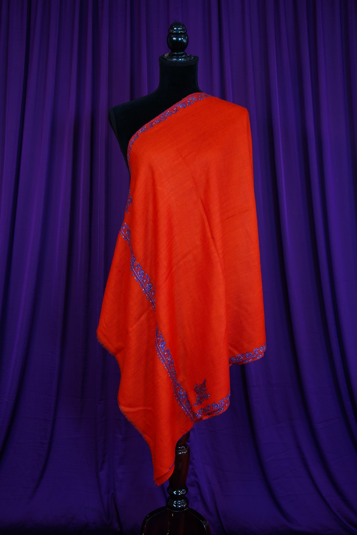 scarlet red GI embroidery pashmina stole 0249