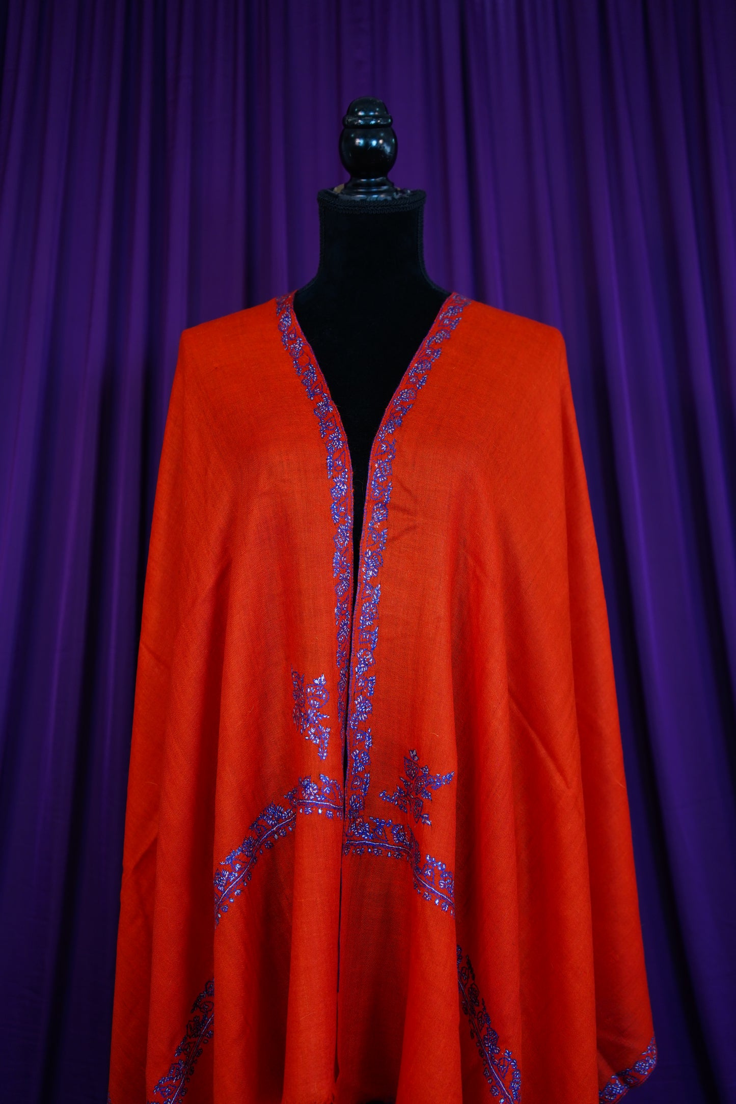 scarlet red GI embroidery pashmina stole 0249