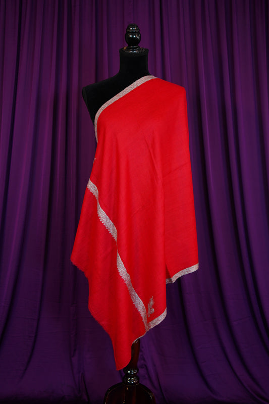 carmine red GI embroidery pashmina stole 0250