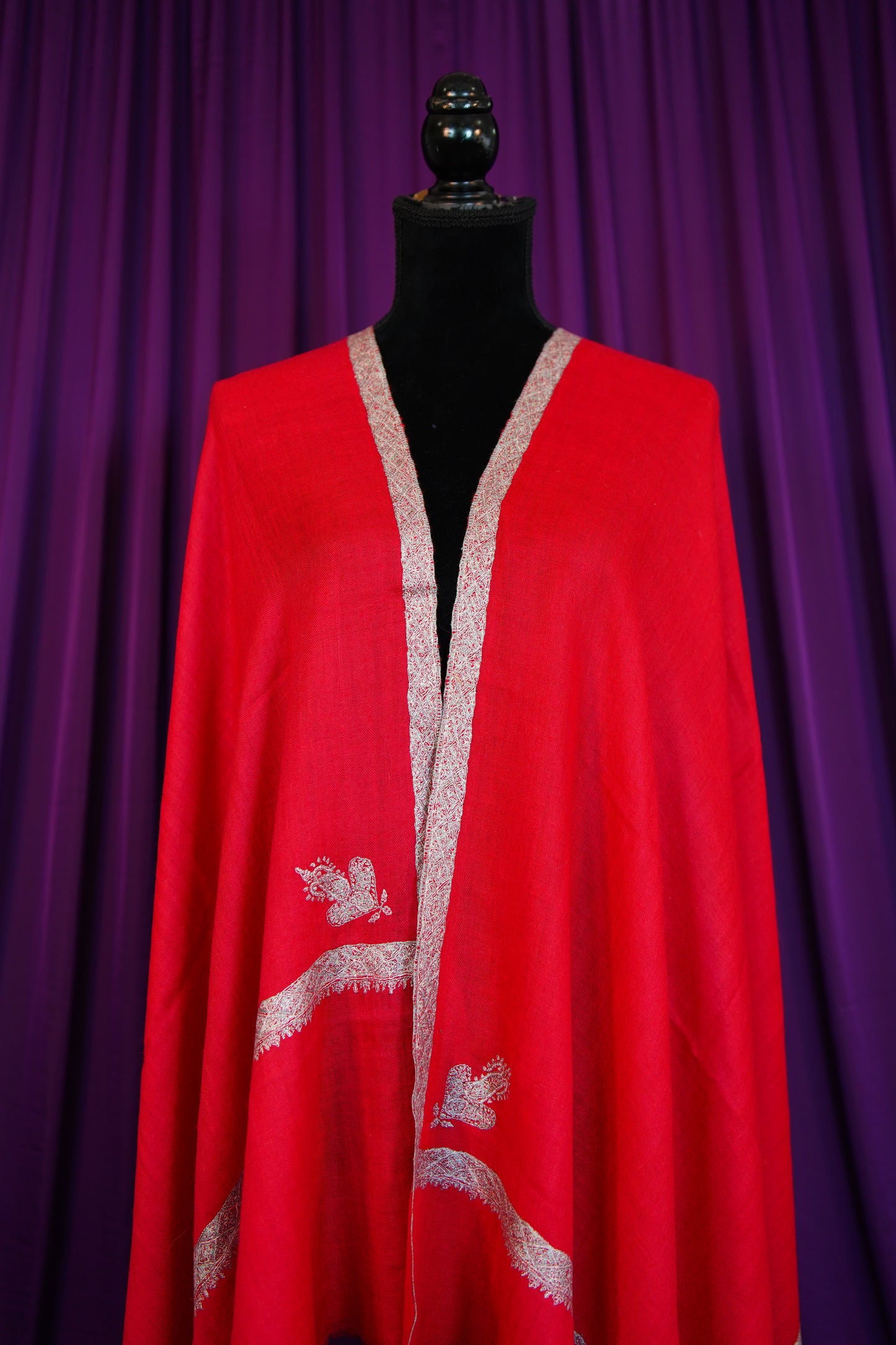 carmine red GI embroidery pashmina stole 0250