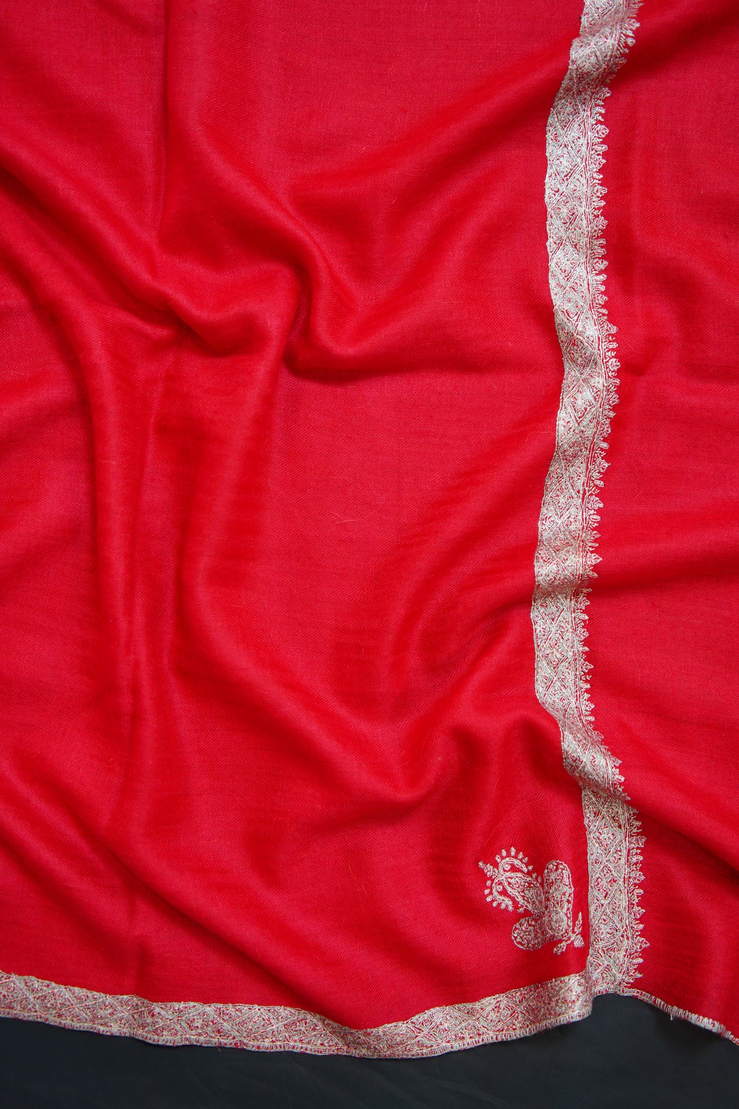 carmine red GI embroidery pashmina stole 0250