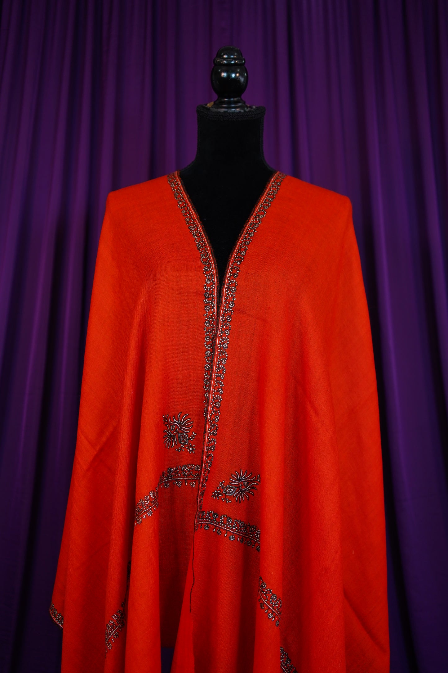 true red GI embroidery pashmina stole 0252