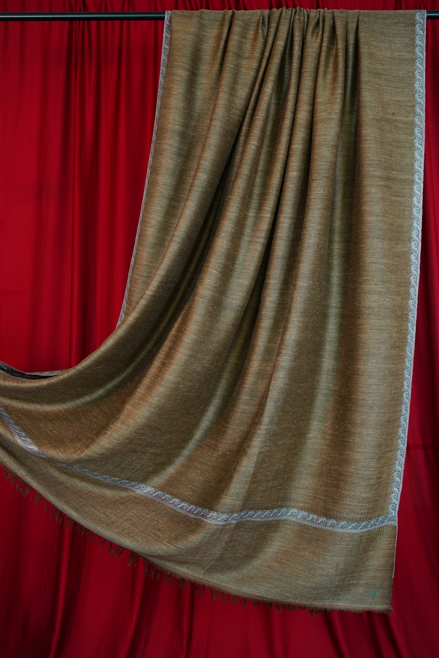 caramel brown XL GI reversible embroidery pashmina shawl 0255