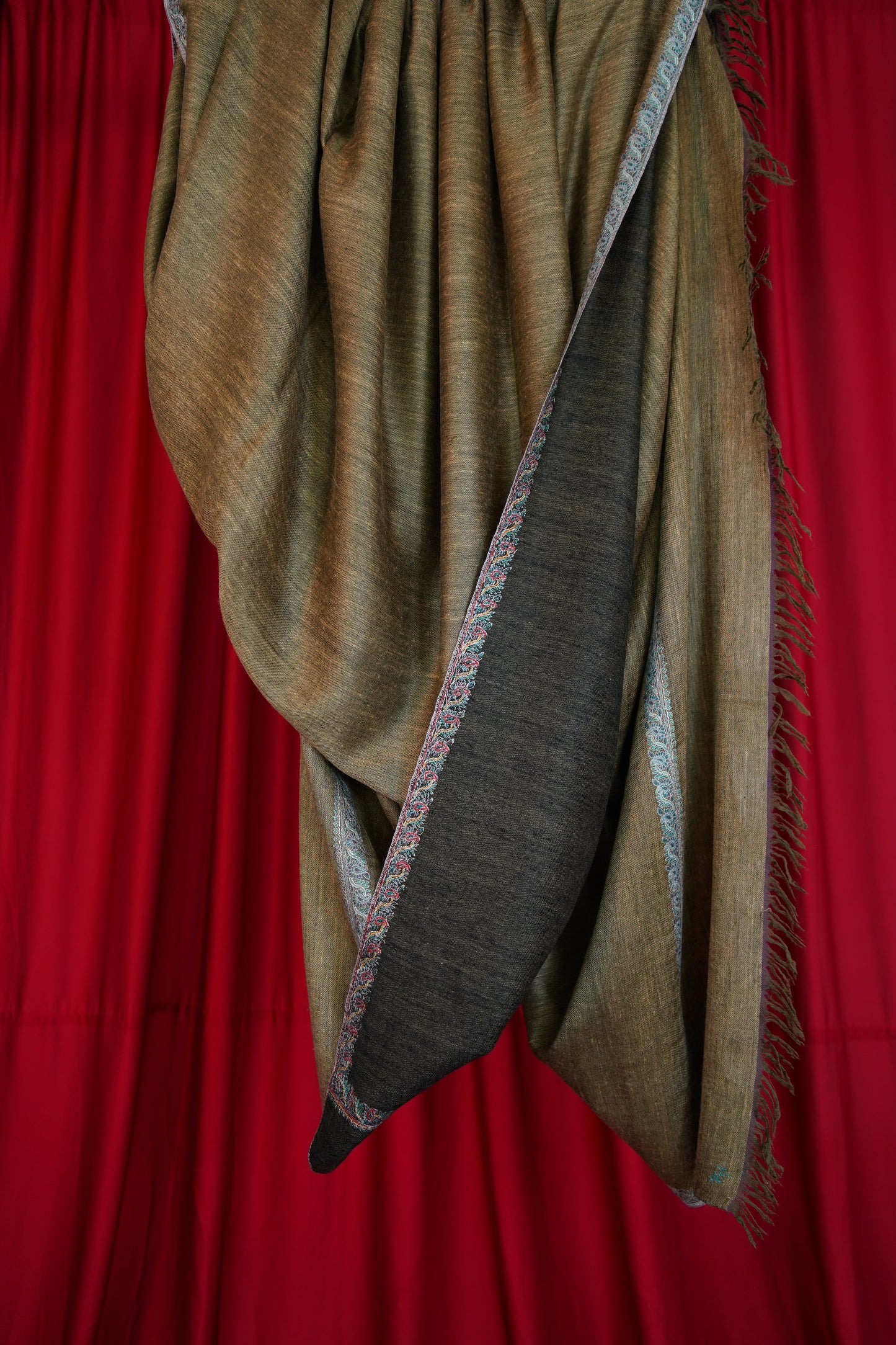 caramel brown XL GI reversible embroidery pashmina shawl 0255