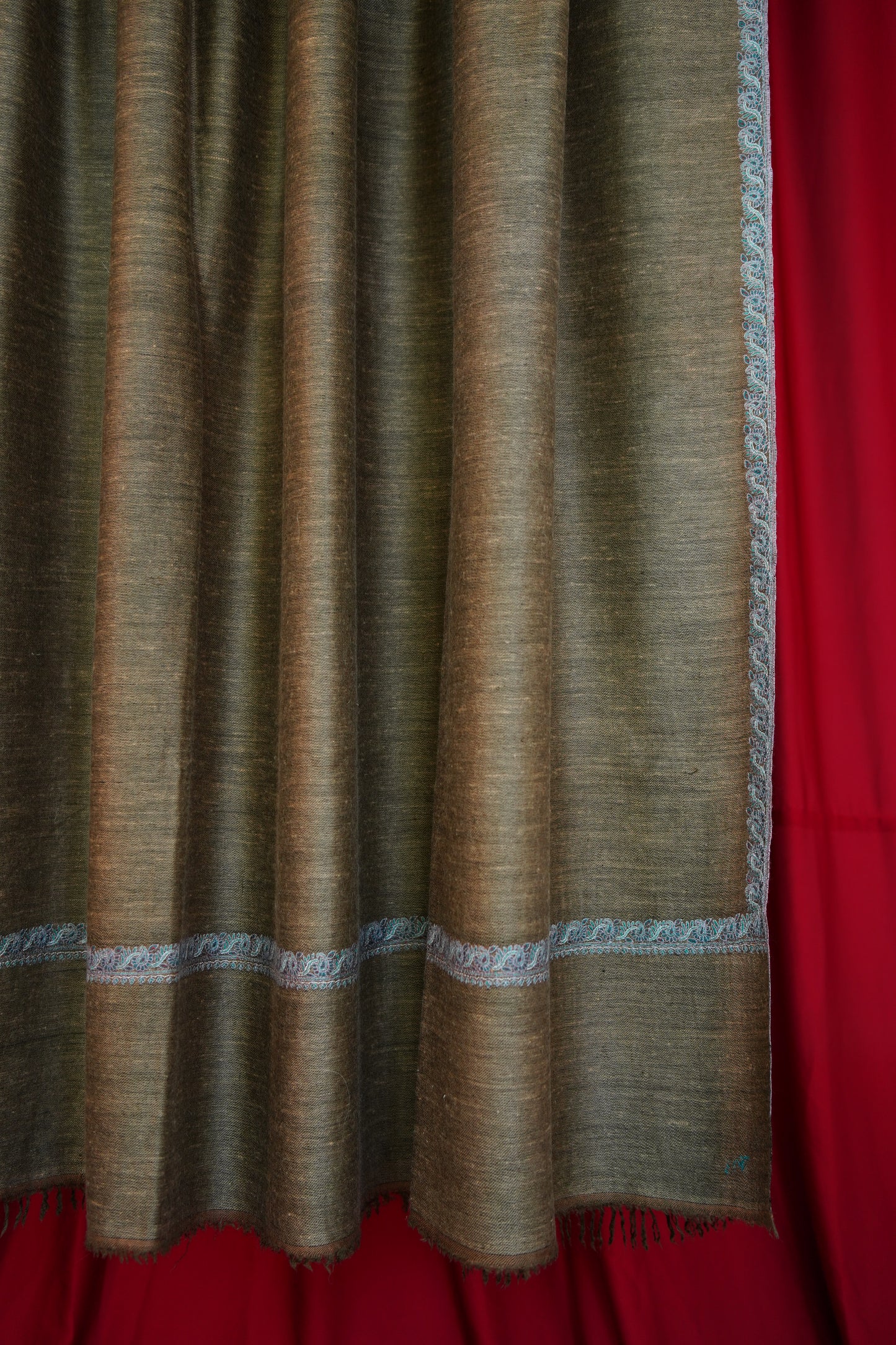 caramel brown XL GI reversible embroidery pashmina shawl 0255