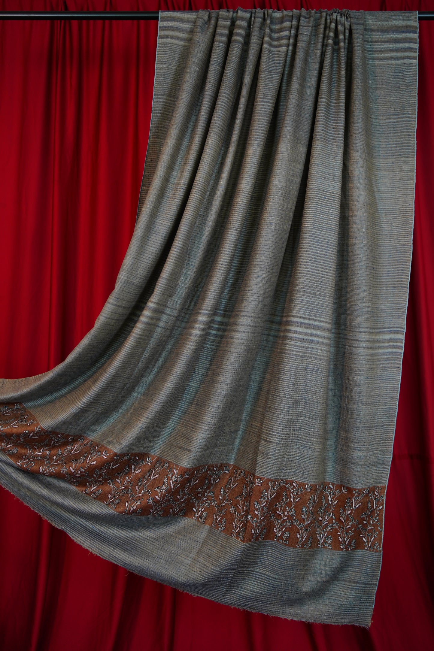 blue striped XL GI embroidery pashmina shawl 0257
