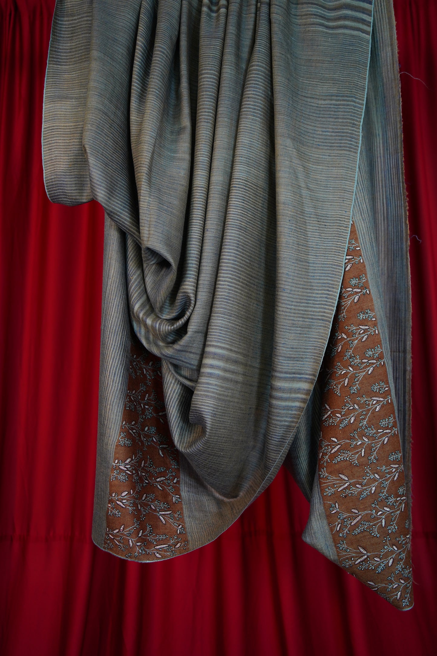 blue striped XL GI embroidery pashmina shawl 0257