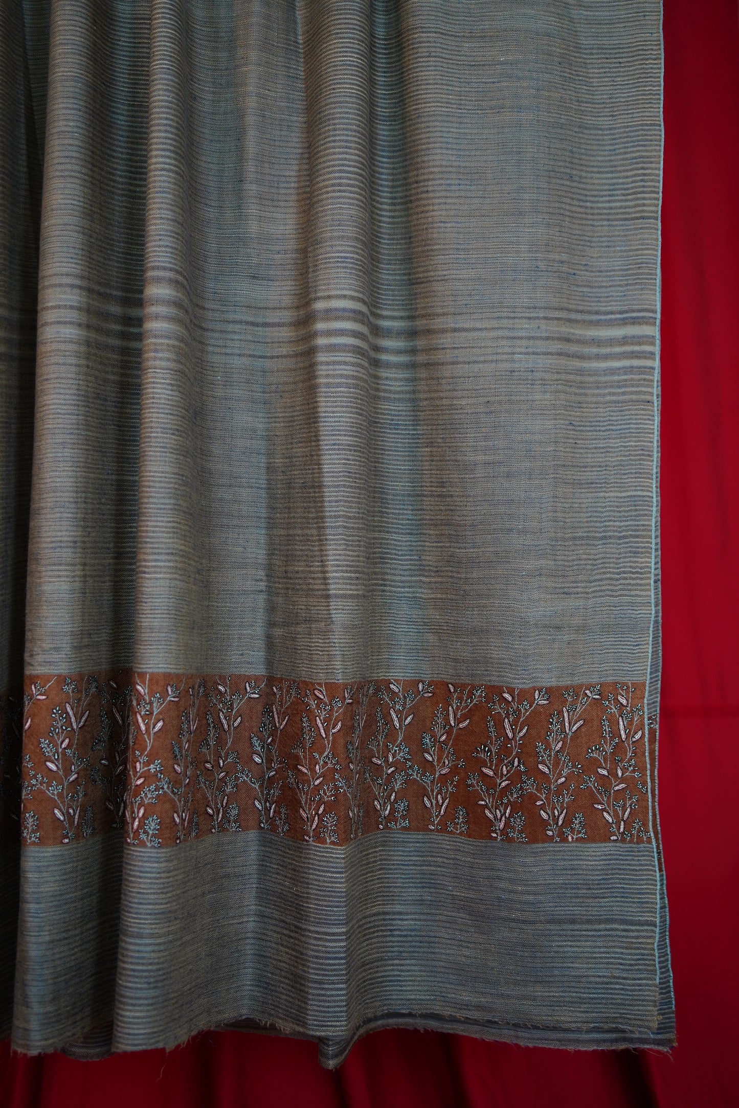 blue striped XL GI embroidery pashmina shawl 0257