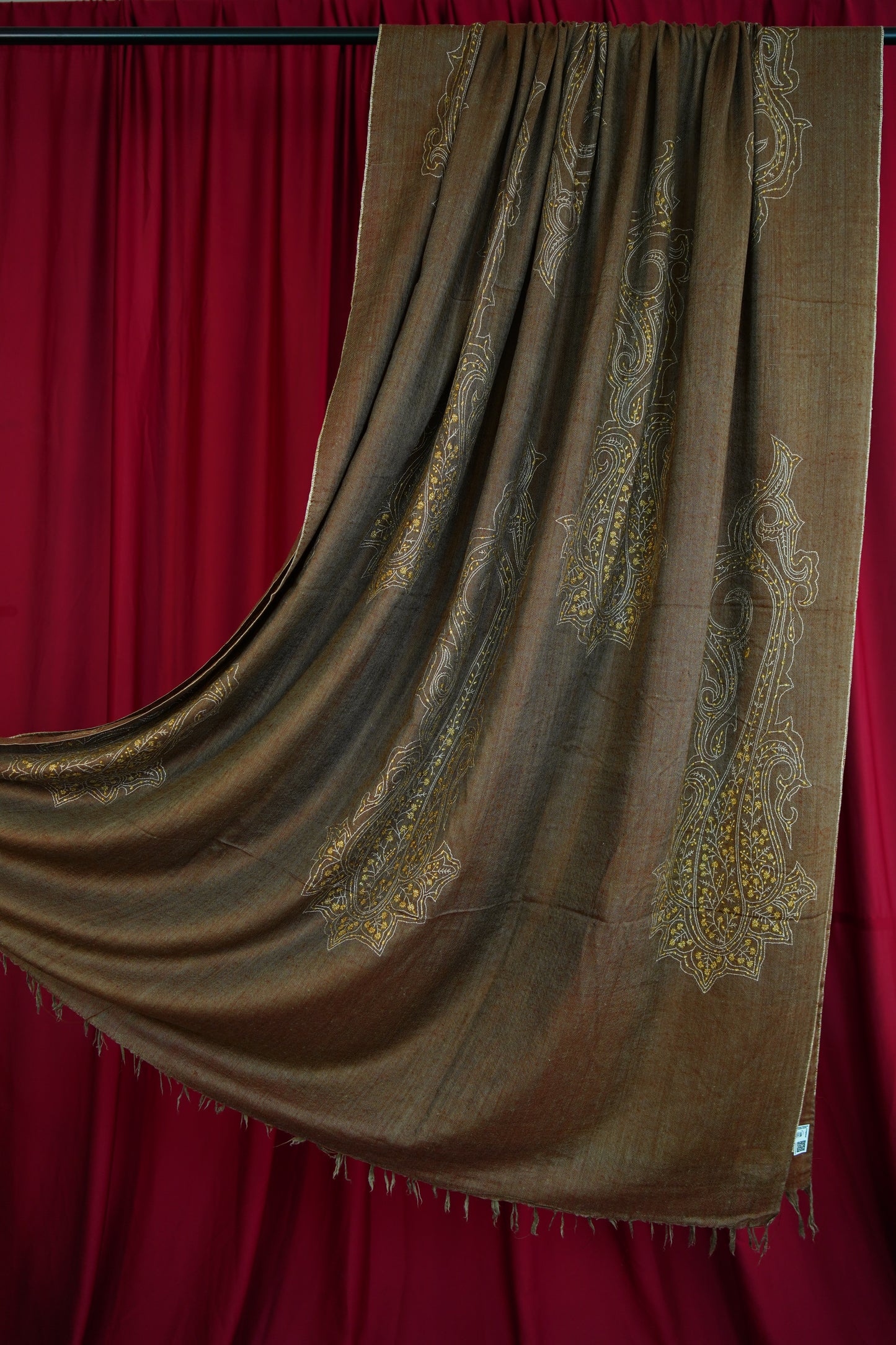 chocolate brown XL GI embroidery pashmina shawl 0261