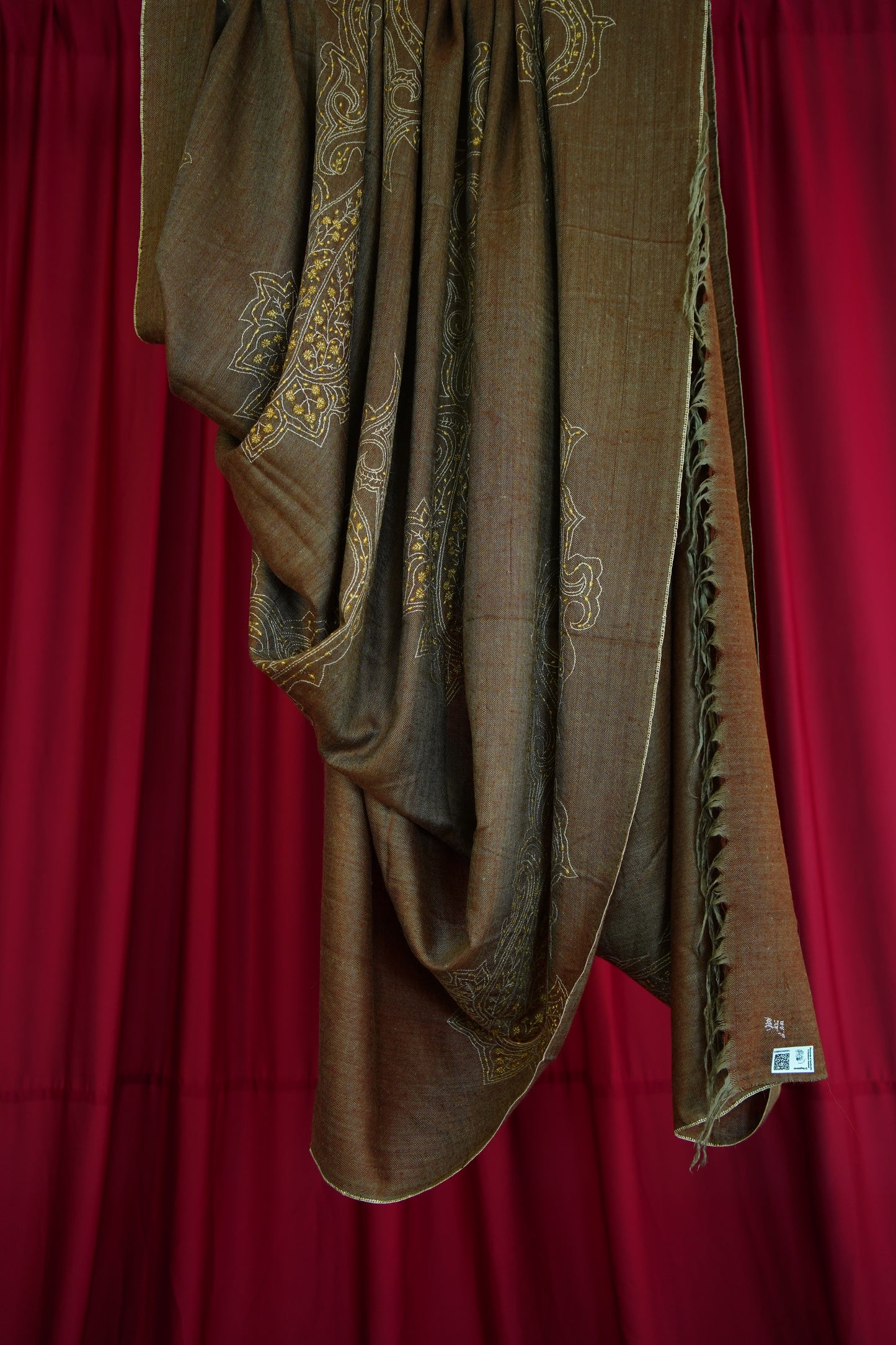 chocolate brown XL GI embroidery pashmina shawl 0261