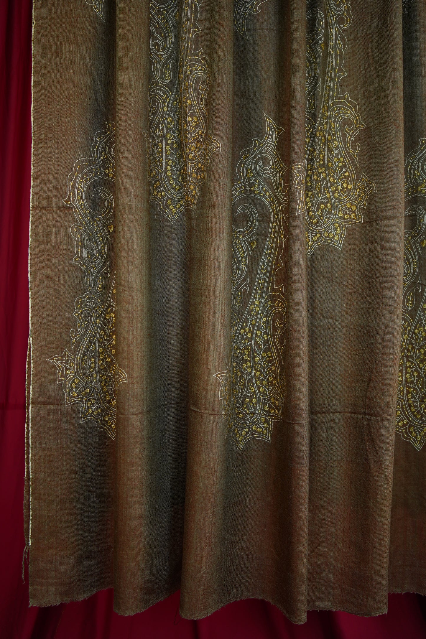 chocolate brown XL GI embroidery pashmina shawl 0261