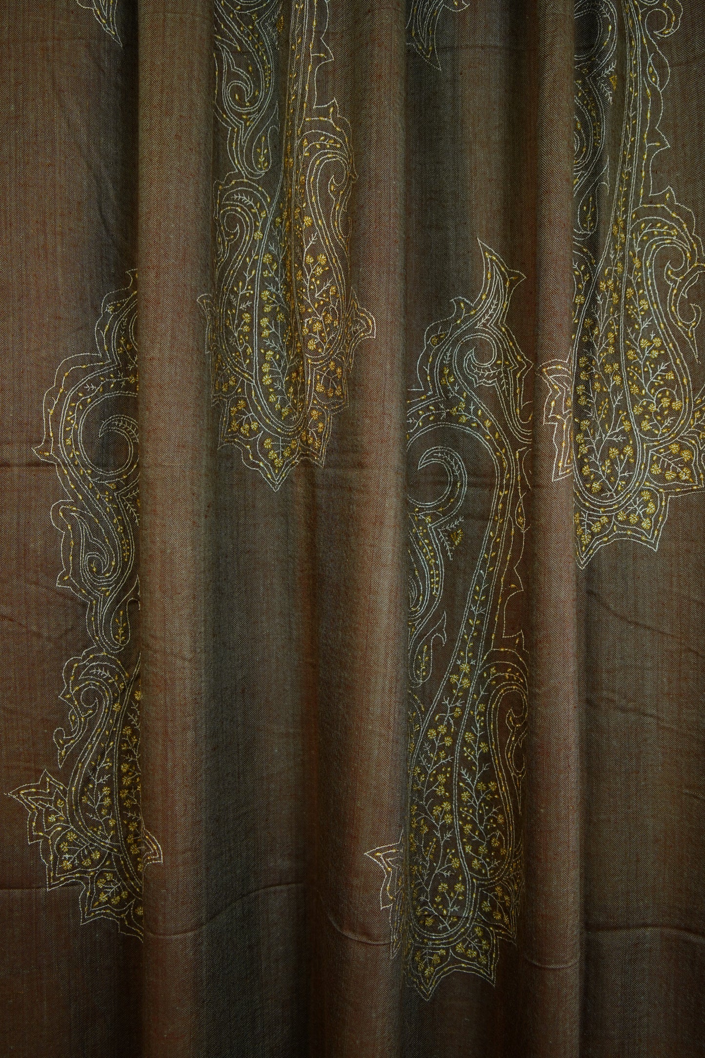 chocolate brown XL GI embroidery pashmina shawl 0261