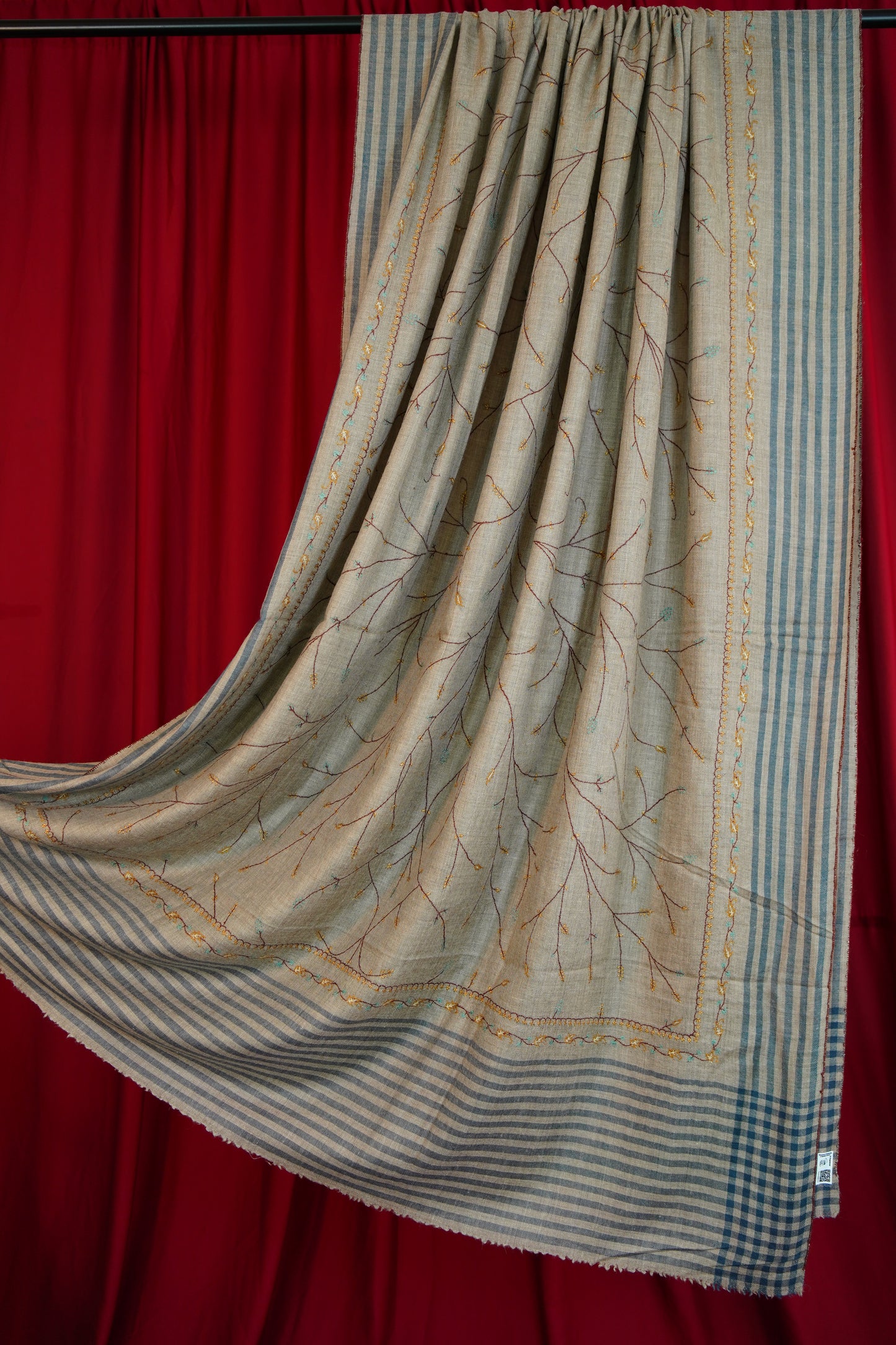 natural XL GI striped jaali embroidery pashmina shawl 0262