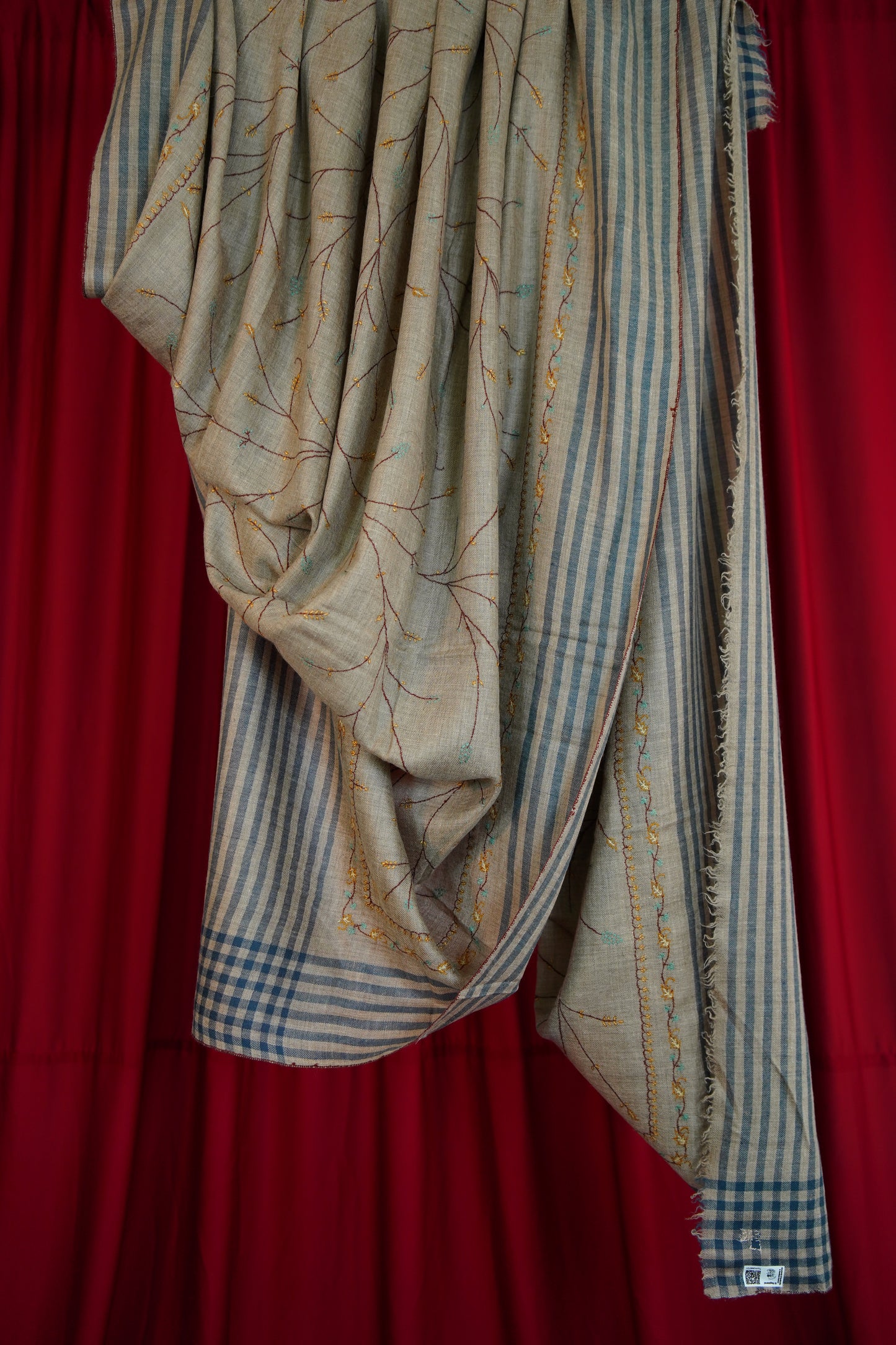 natural XL GI striped jaali embroidery pashmina shawl 0262