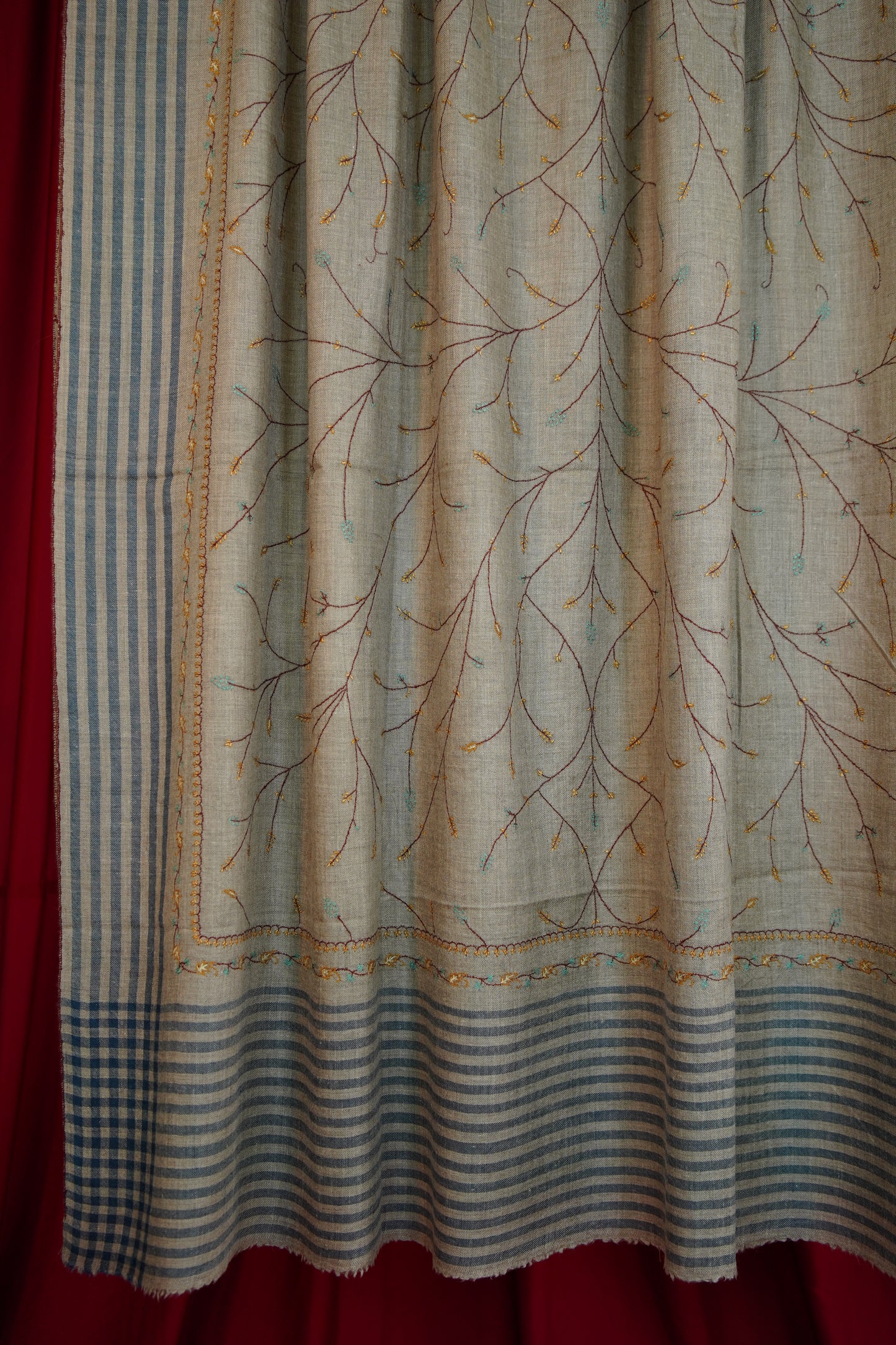 natural XL GI striped jaali embroidery pashmina shawl 0262