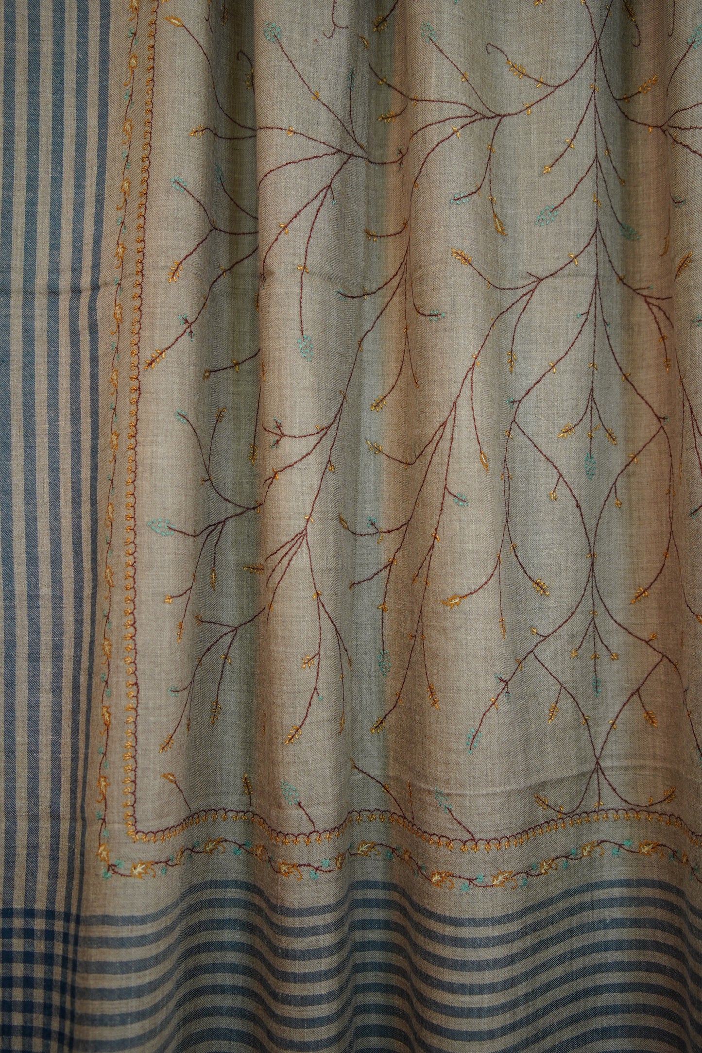 natural XL GI striped jaali embroidery pashmina shawl 0262