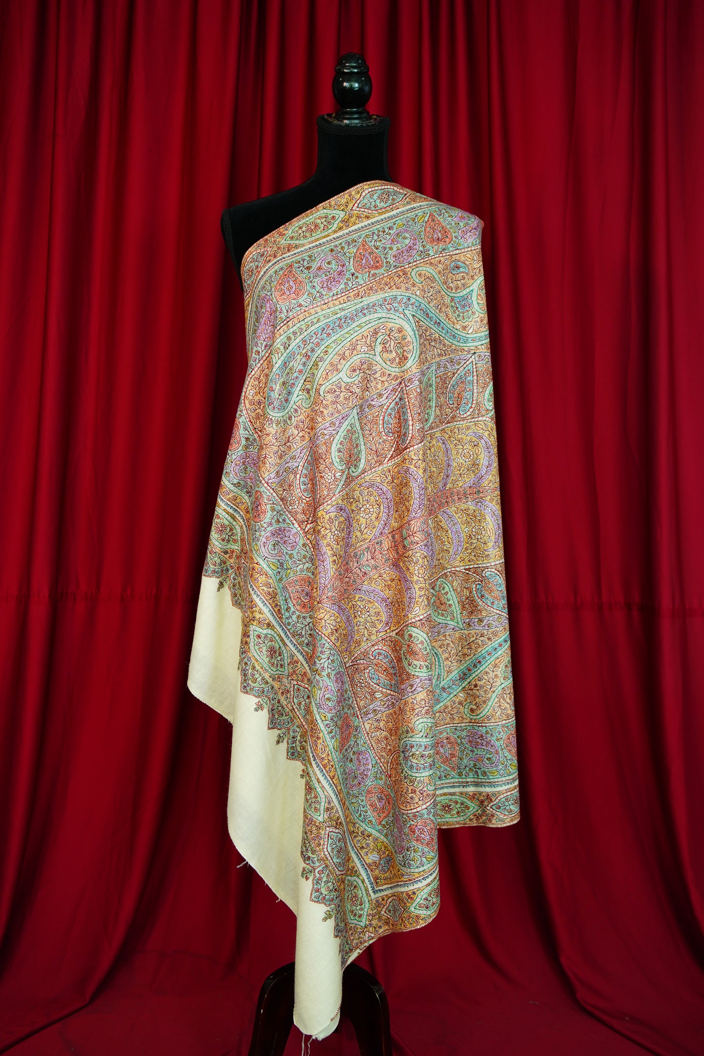 white GI jamma embroidery pashmina shawl 0266