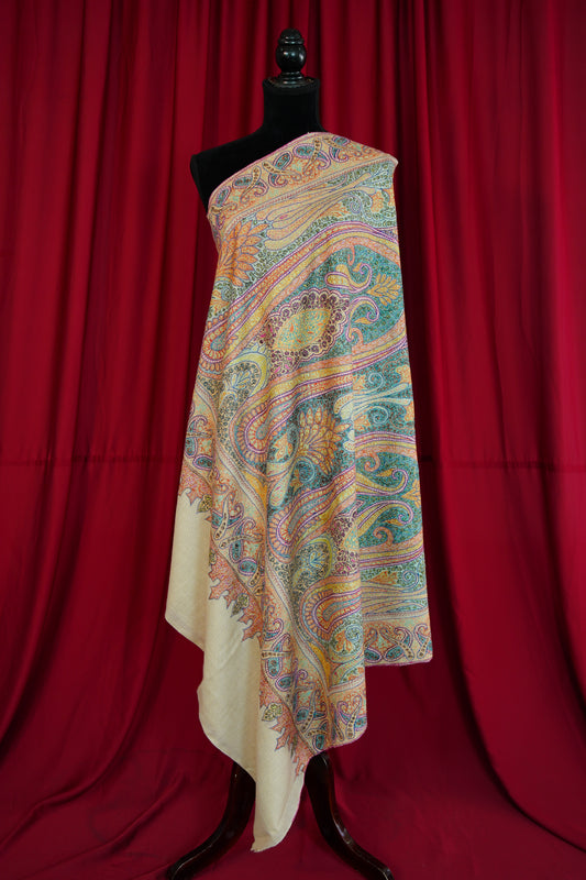 creamy GI jamma embroidery pashmina shawl 0268