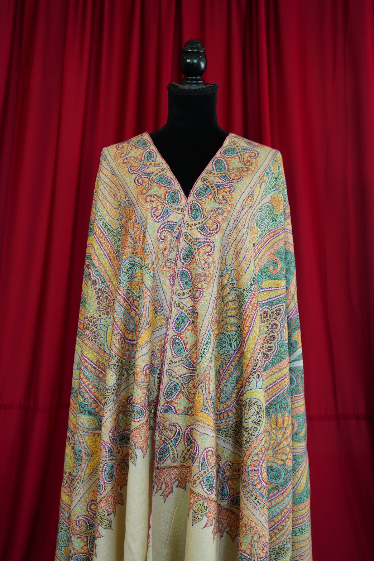 creamy GI jamma embroidery pashmina shawl 0268