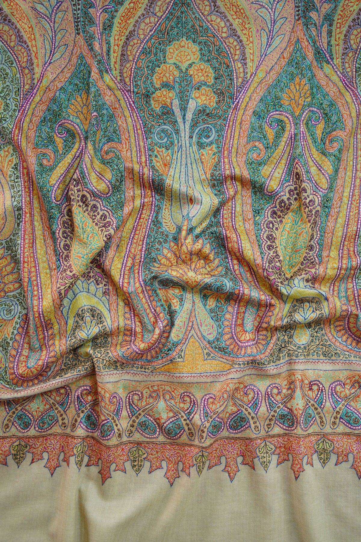 creamy GI jamma embroidery pashmina shawl 0268