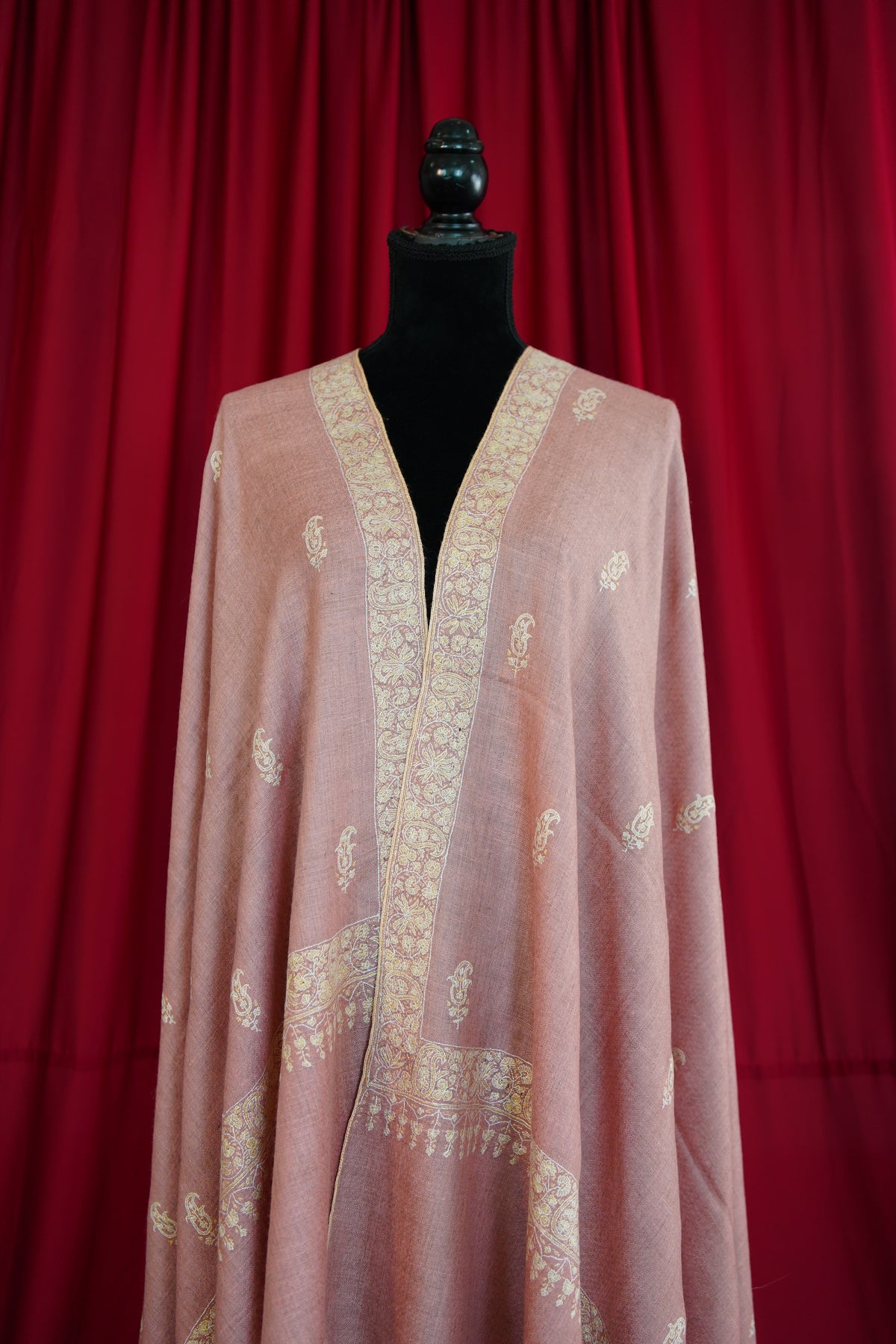 amaranth pink GI butis embroidery pashmina shawl 0269