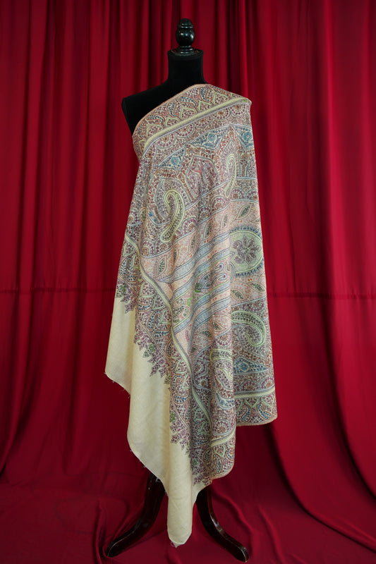 creamy white GI jamma embroidery pashmina shawl 0271