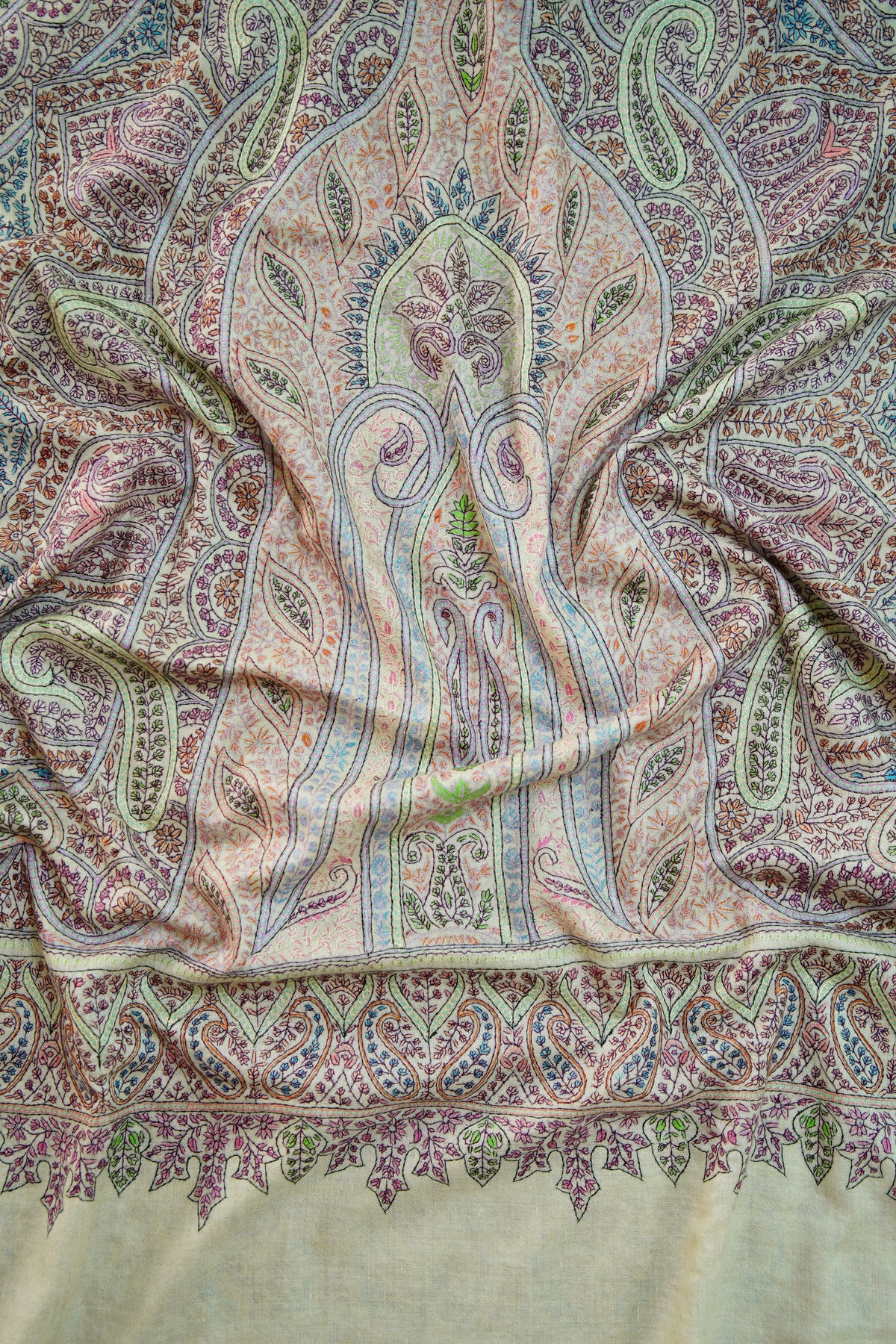 creamy white GI jamma embroidery pashmina shawl 0271