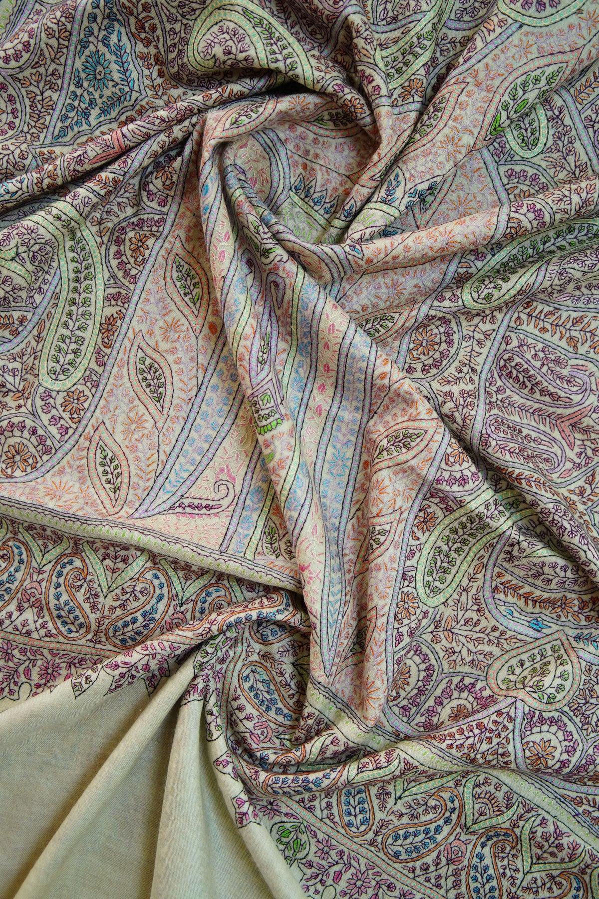 creamy white GI jamma embroidery pashmina shawl 0271