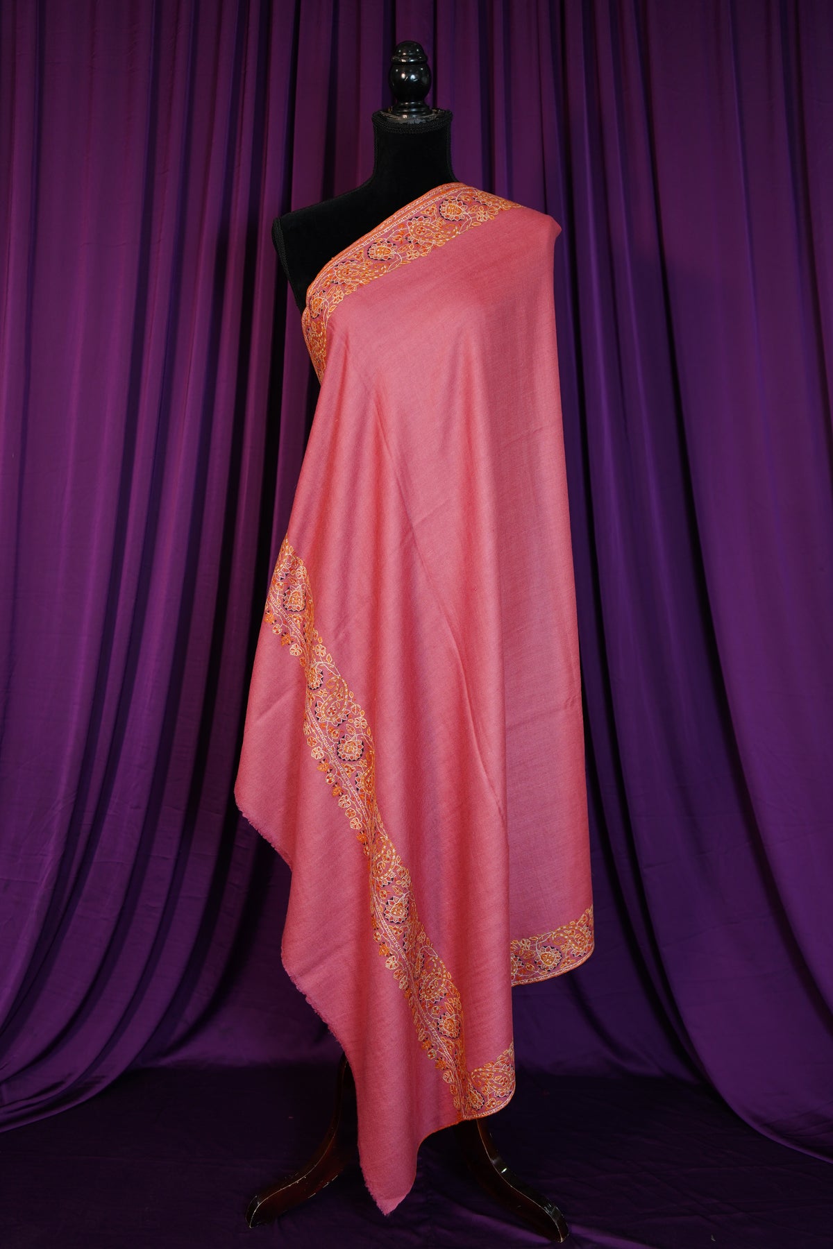 punch pink GI embroidery pashmina shawl 0280