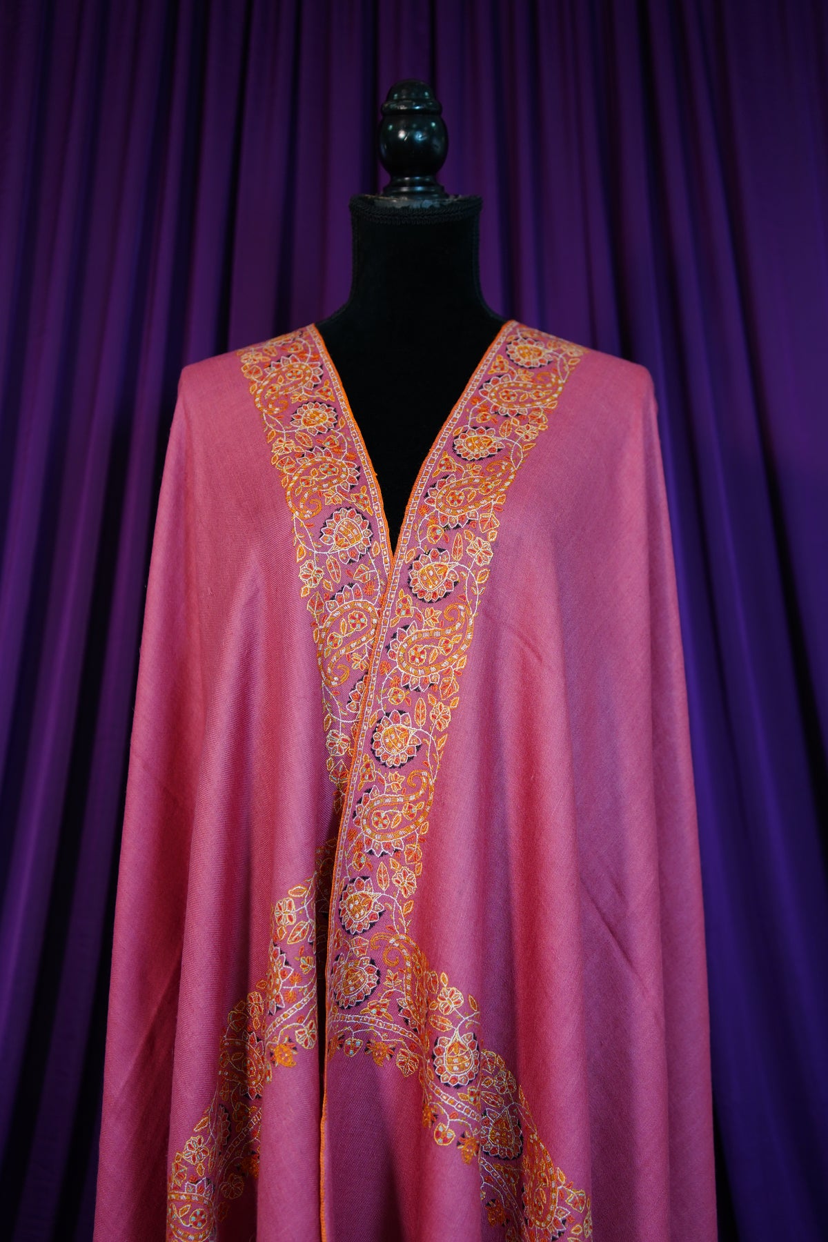 punch pink GI embroidery pashmina shawl 0280