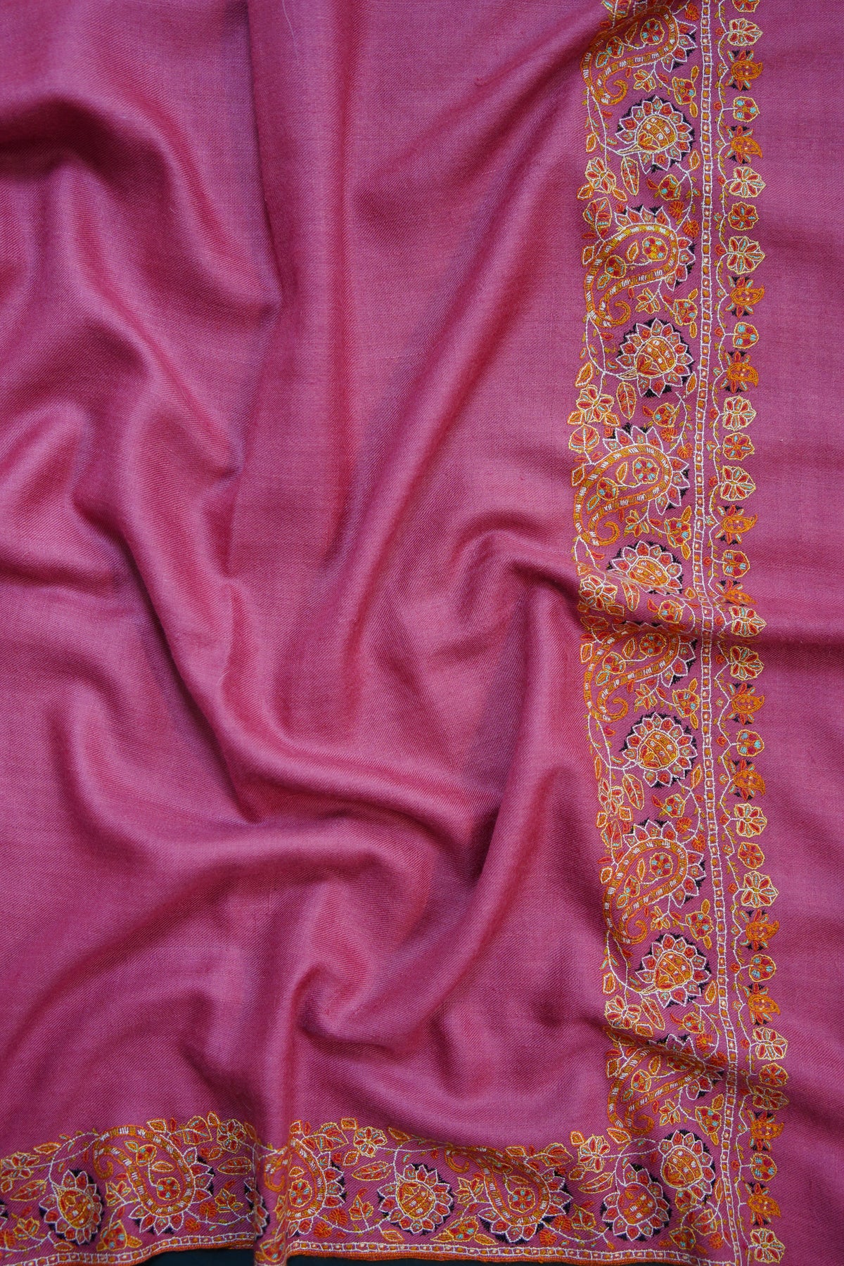 punch pink GI embroidery pashmina shawl 0280