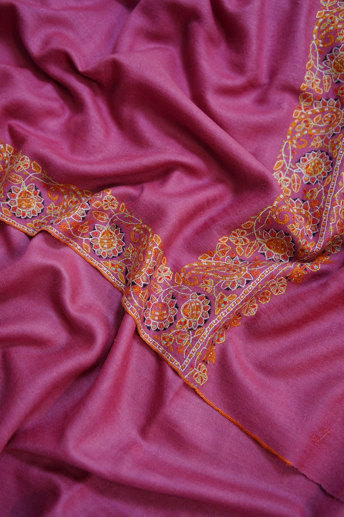 punch pink GI embroidery pashmina shawl 0280
