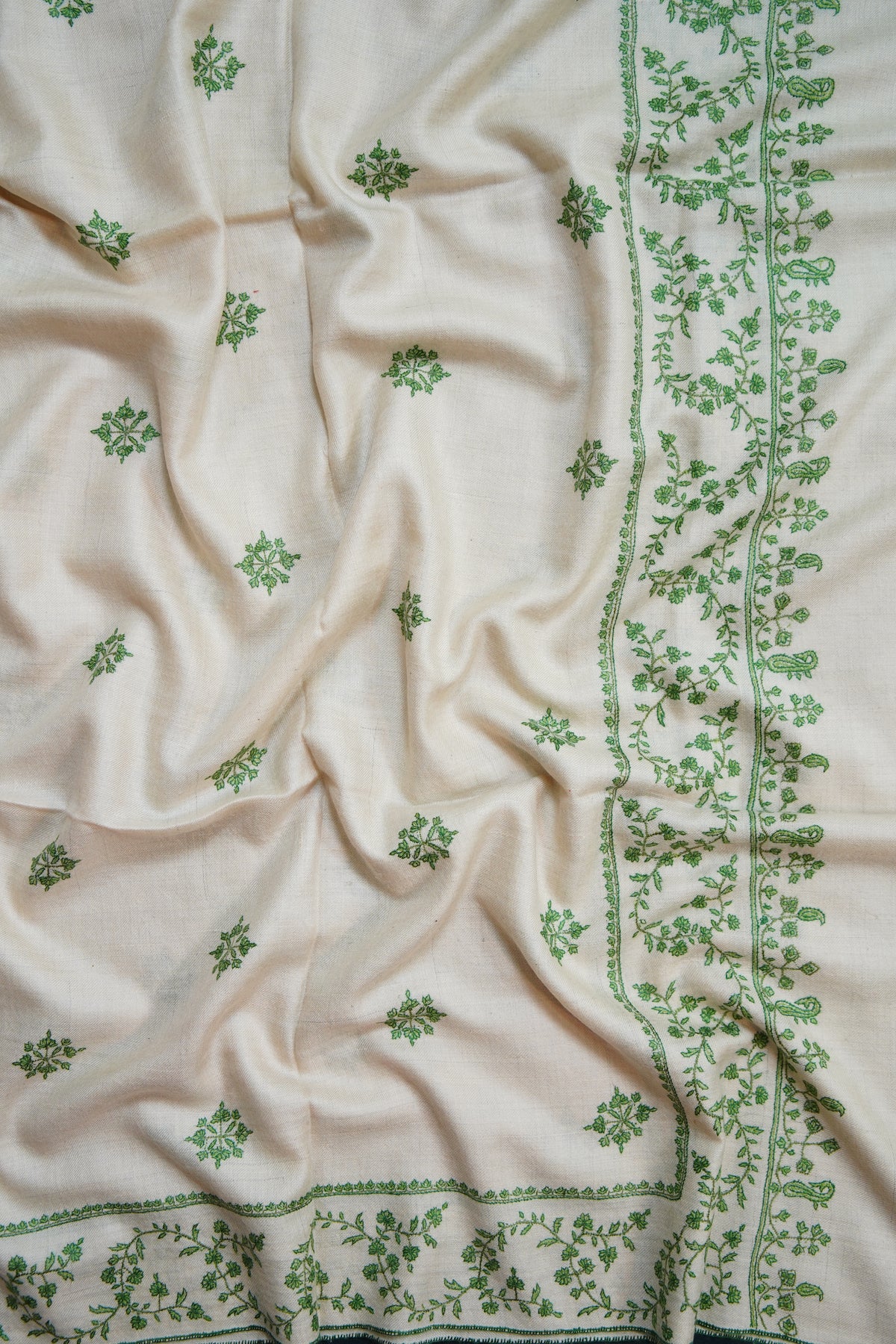 creamy pure white GI butis embroidery pashmina shawl 0282