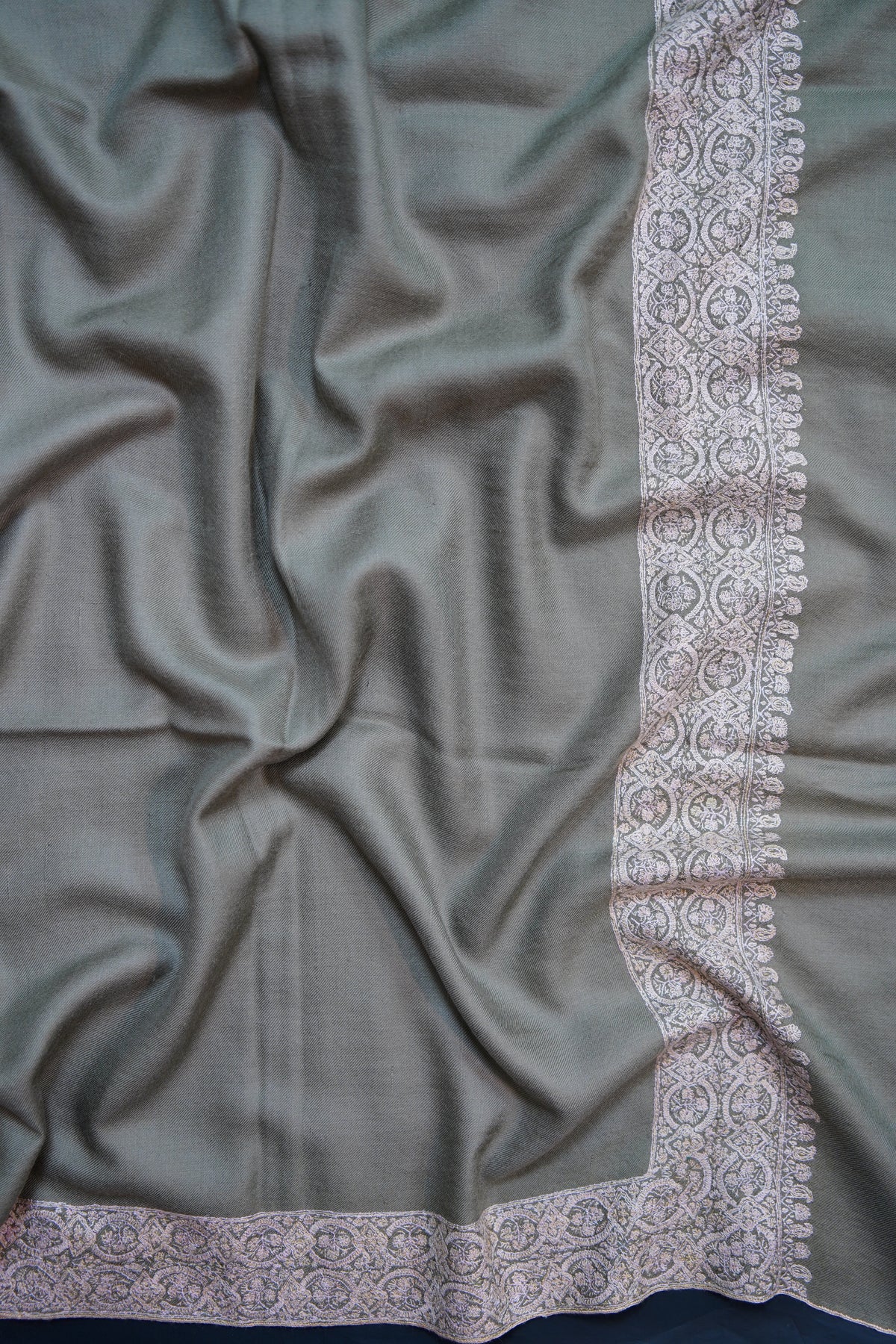 pigeon blue GI embroidery pashmina shawl 0283