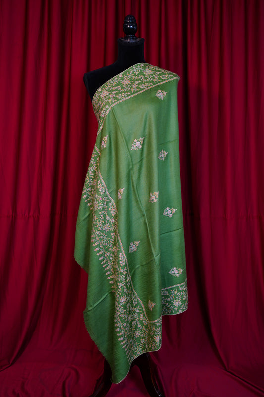 green GI butis embroidery pashmina shawl 0285
