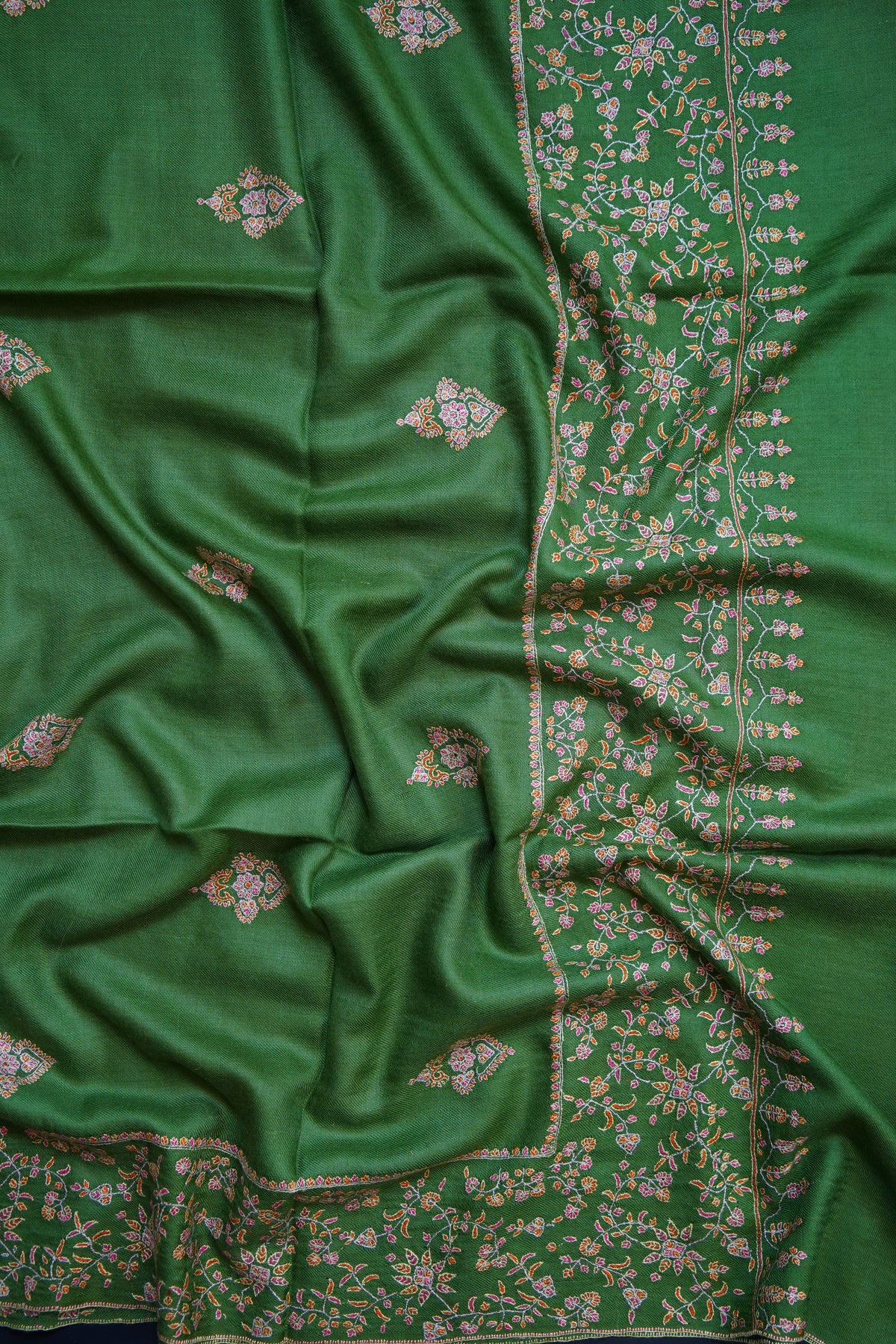 green GI butis embroidery pashmina shawl 0285