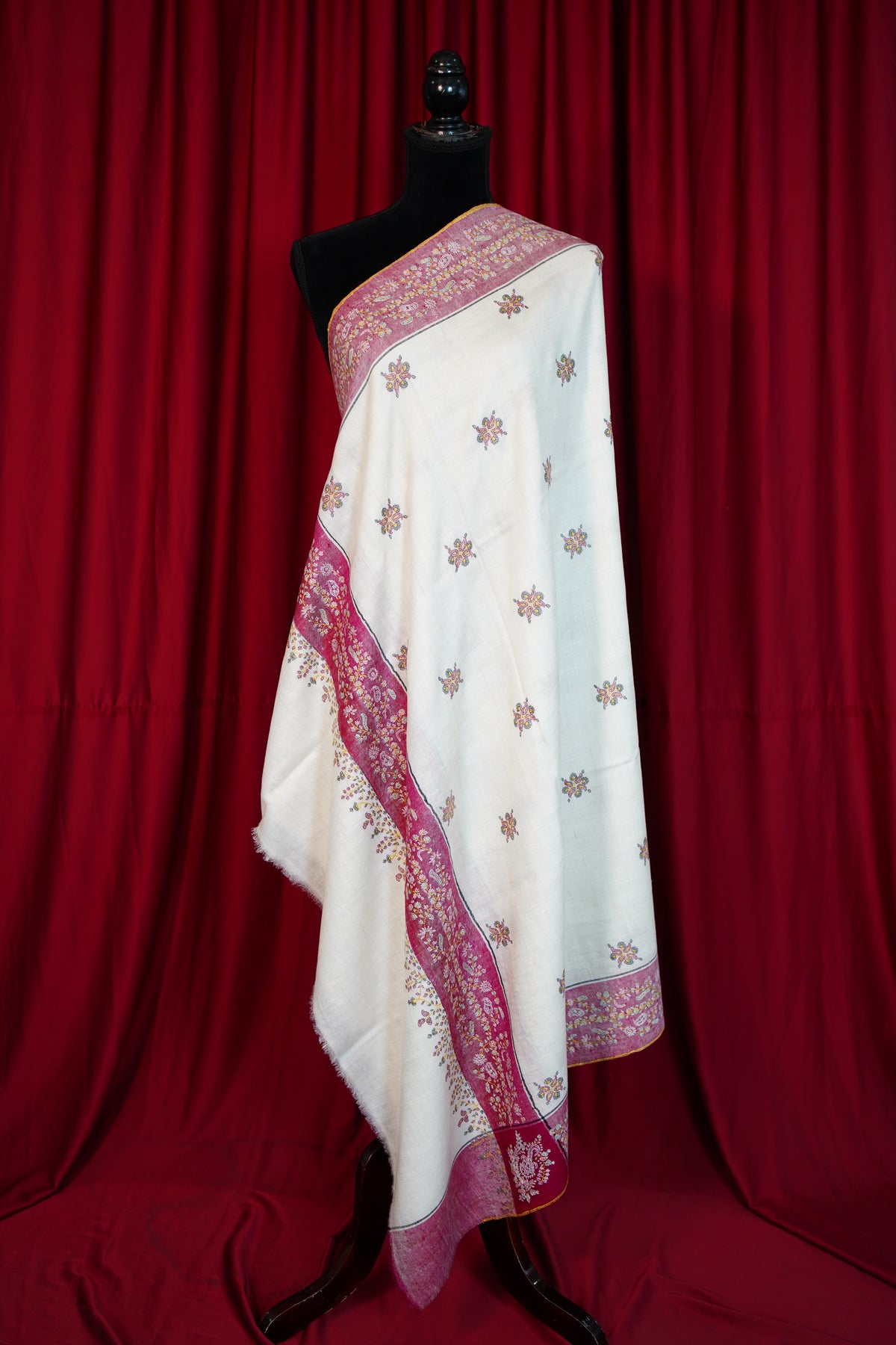 white and pink GI embroidery pashmina shawl 0286