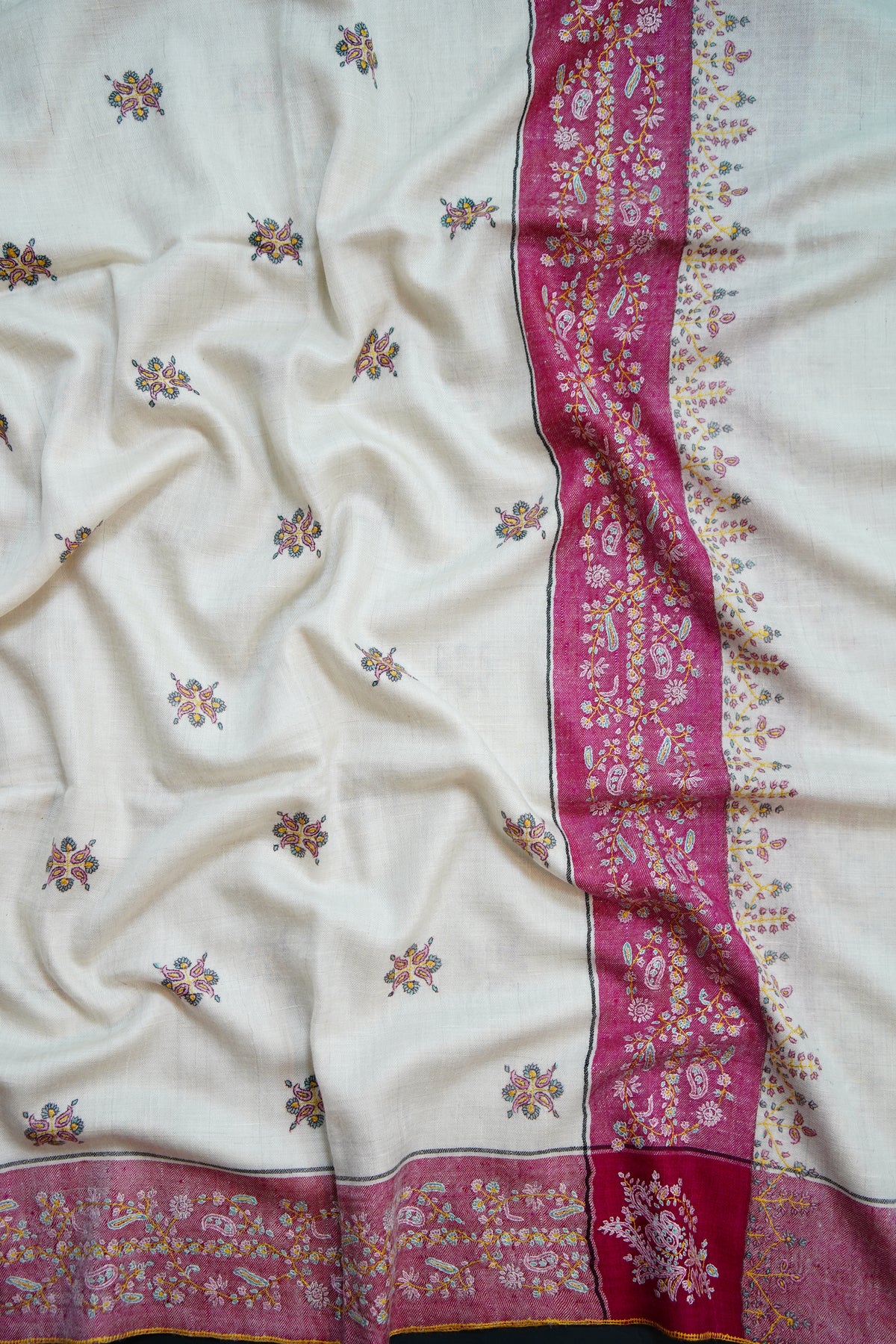 white and pink GI embroidery pashmina shawl 0286
