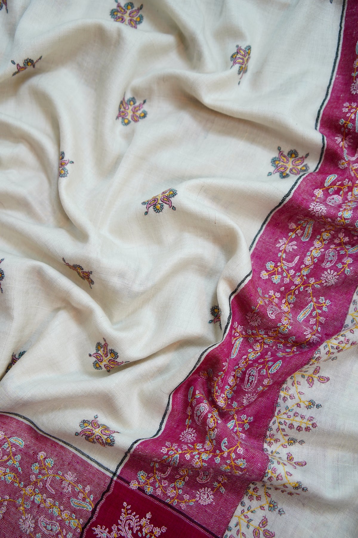 white and pink GI embroidery pashmina shawl 0286