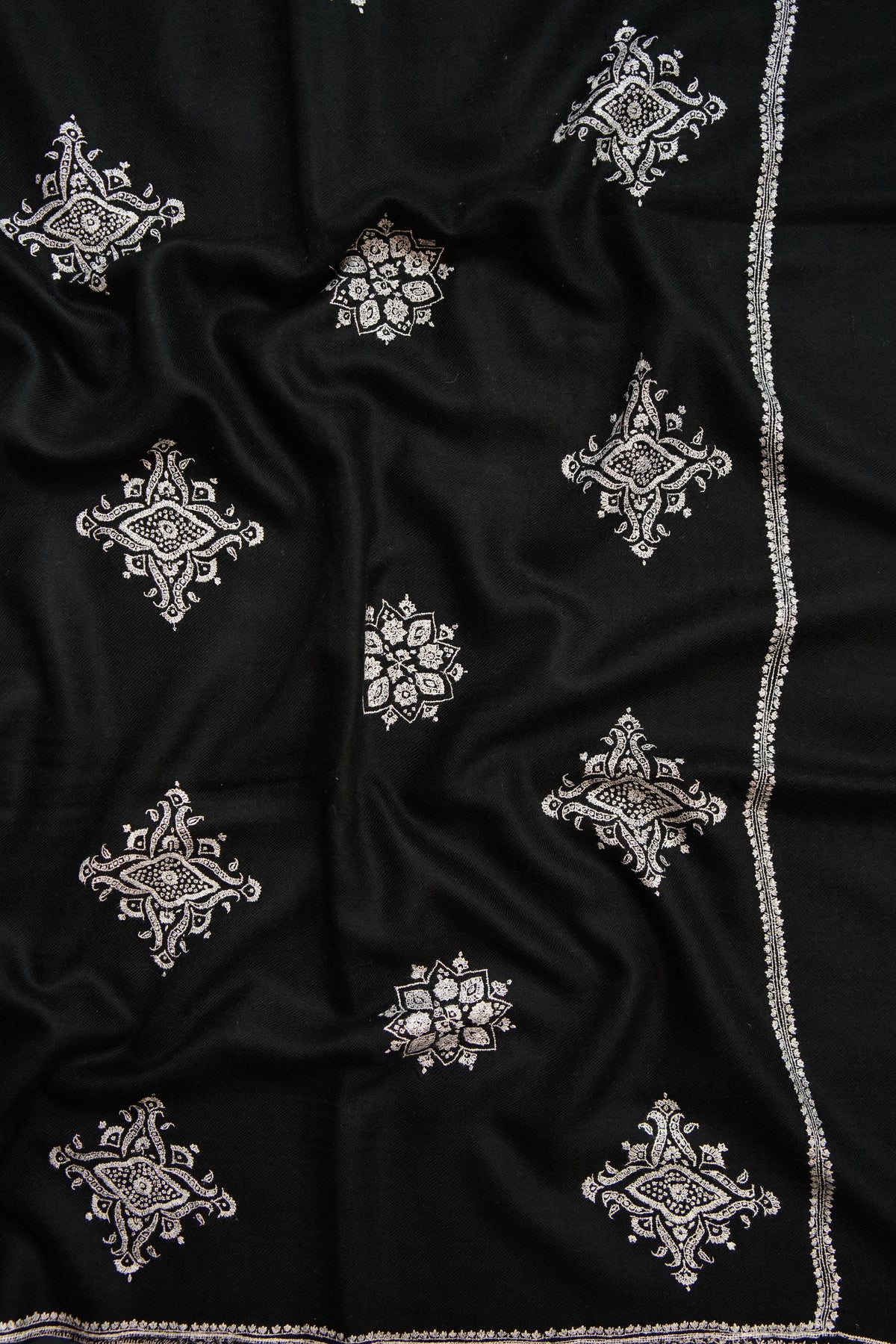 jet black GI butis embroidery pashmina shawl 0287