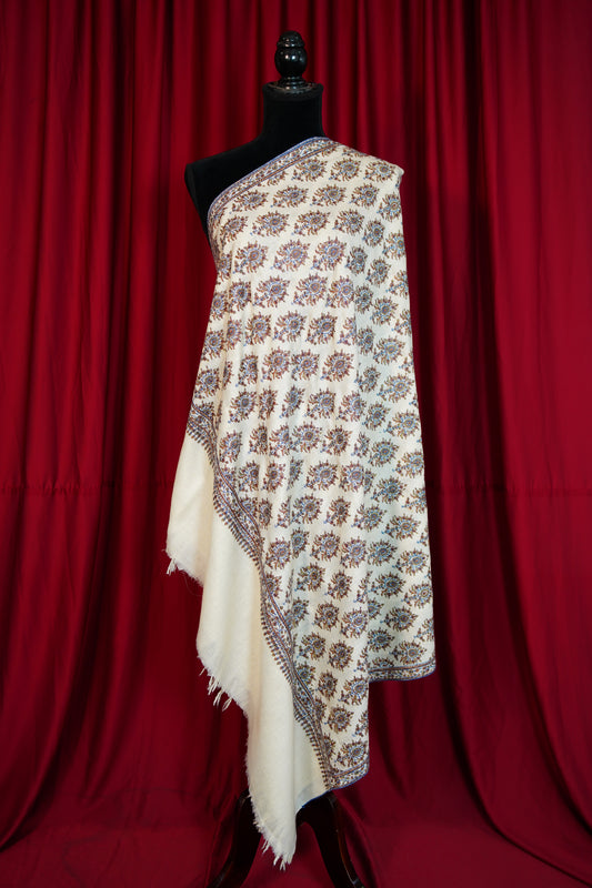 white GI butis jamma embroidery pashmina shawl 0288